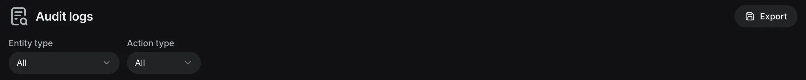 Audit logs export button.
