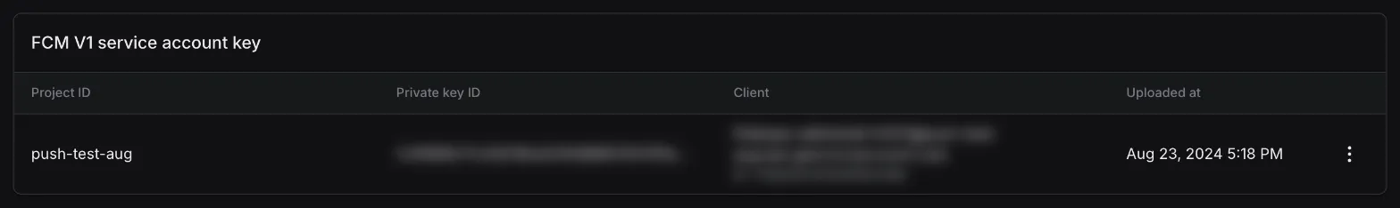 FCM V1 service account key added to the app on expo.dev