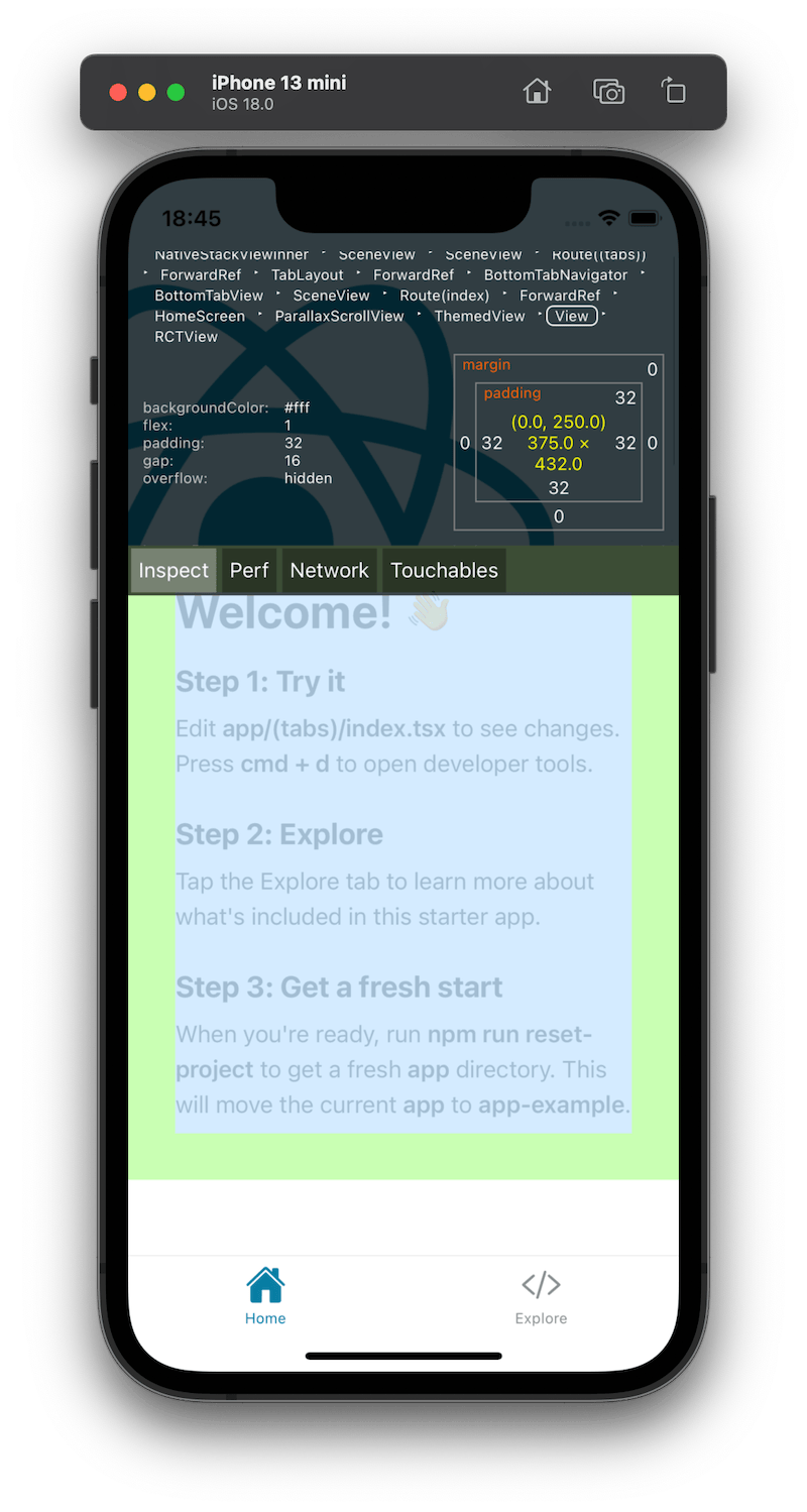 The element inspector overlay which shows details about an element after inspecting it.