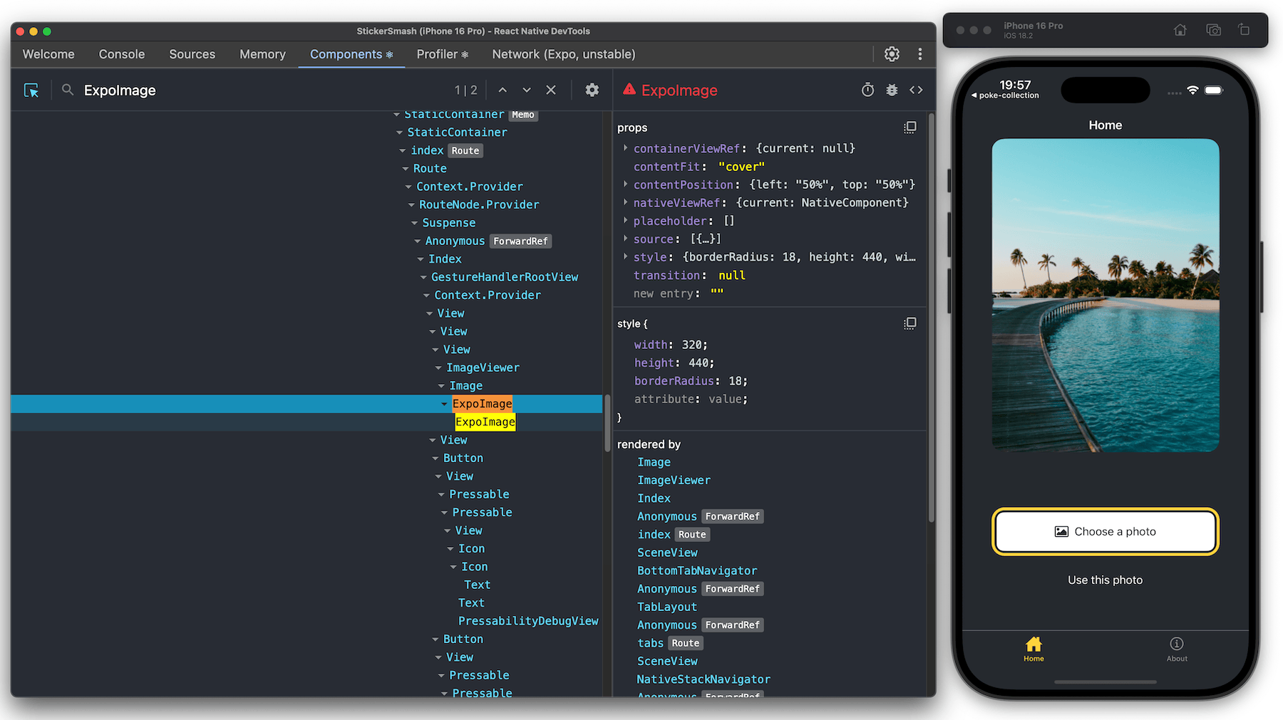 Inspect a component in React Native DevTools.