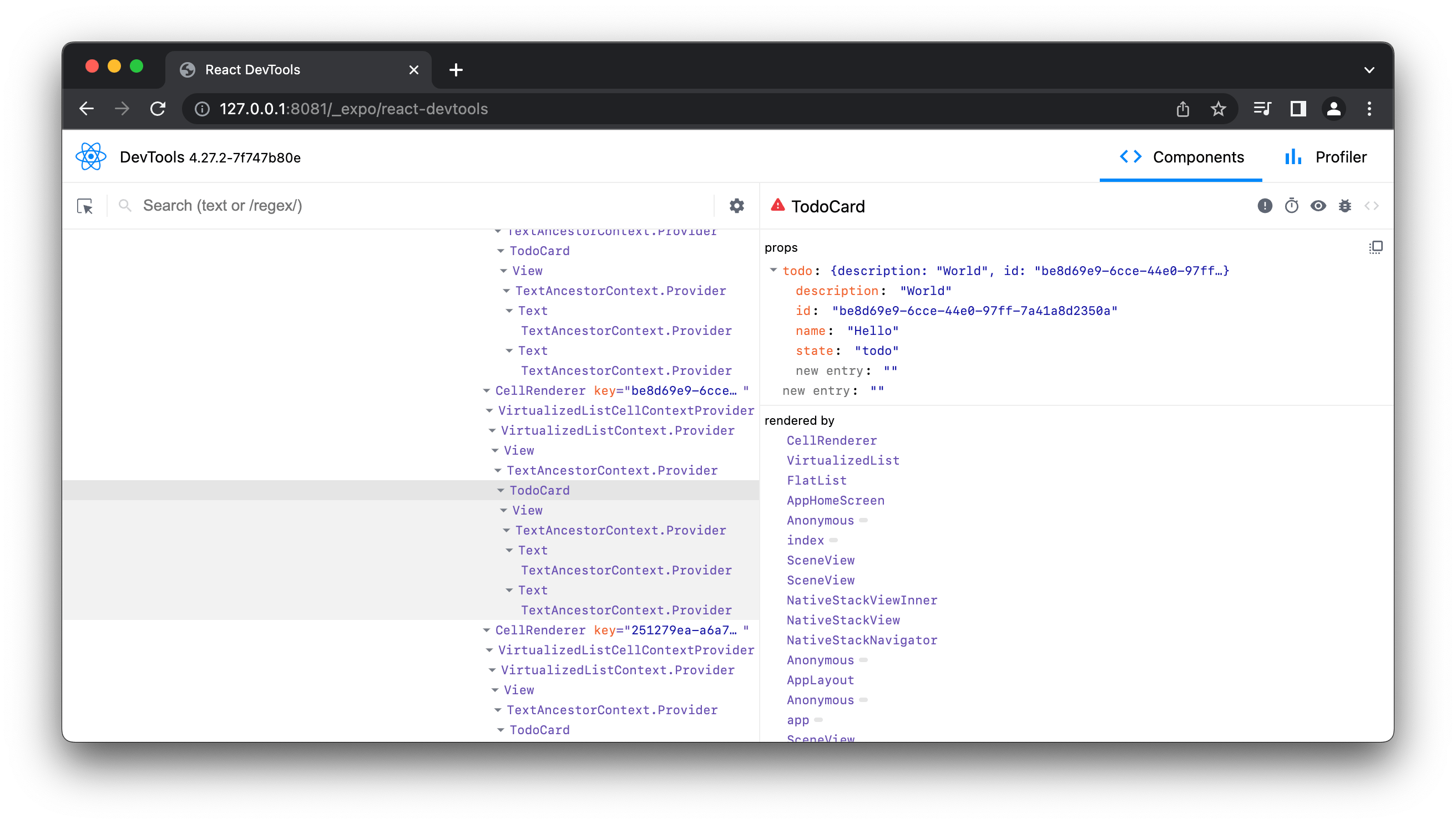 Inspect your components using the React DevTools