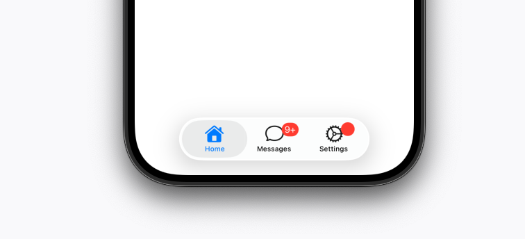 A screenshot of a tab bar with badges on the Messages and Settings tabs.
