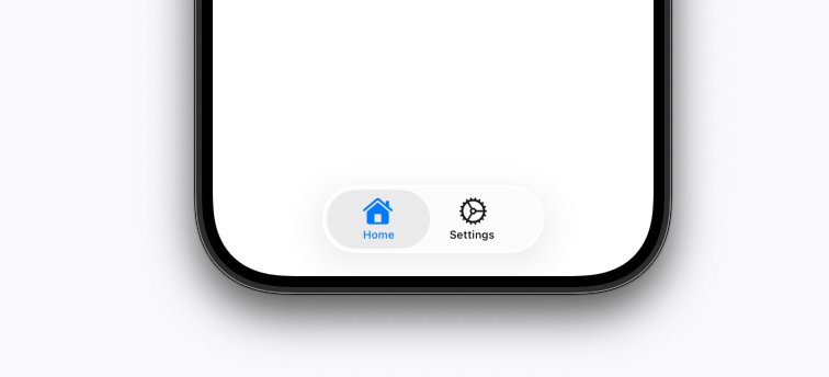 A screenshot of a tab bar with two tabs: Home and Settings.