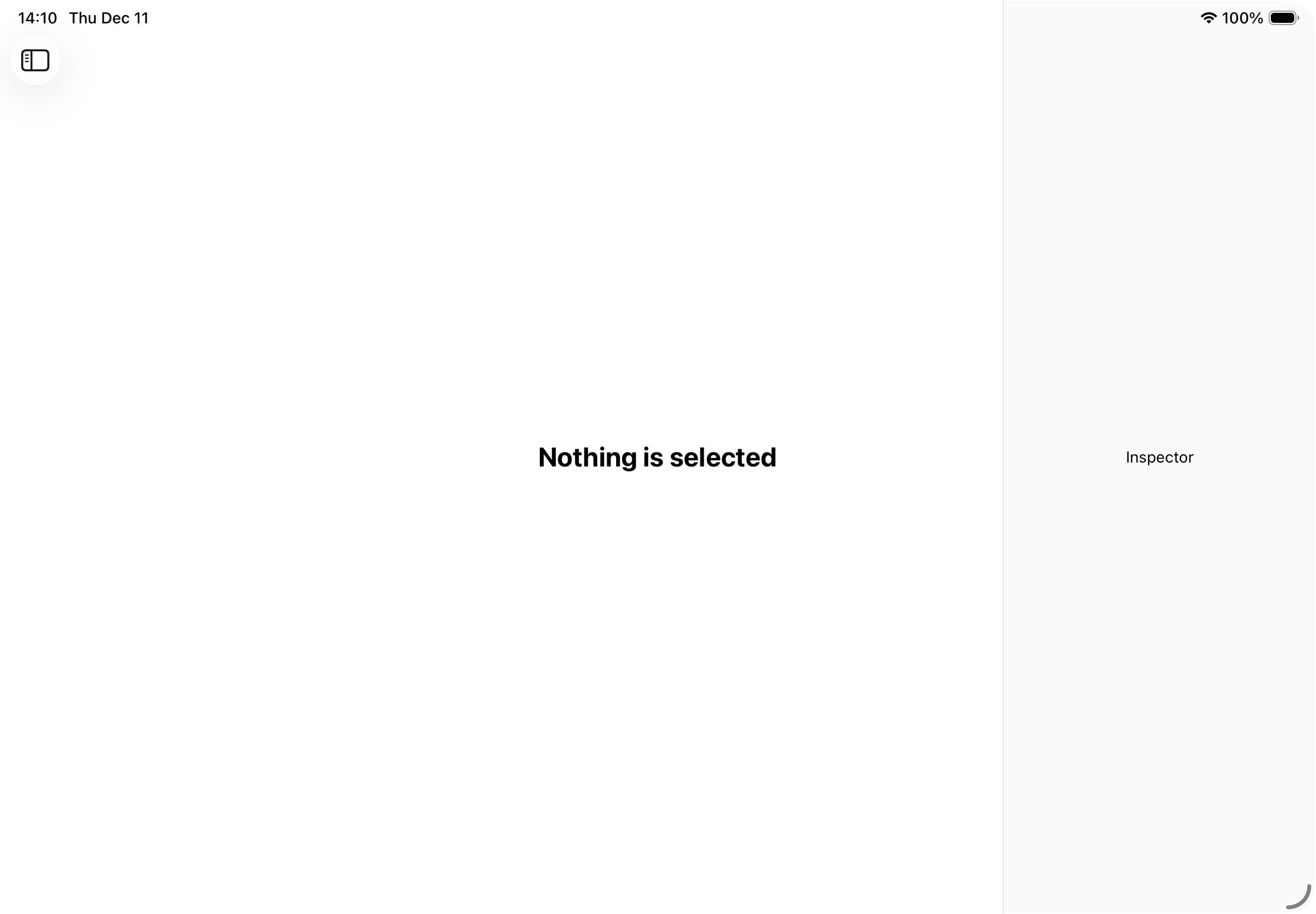 A screenshot of an iPad app using split view with inspector.