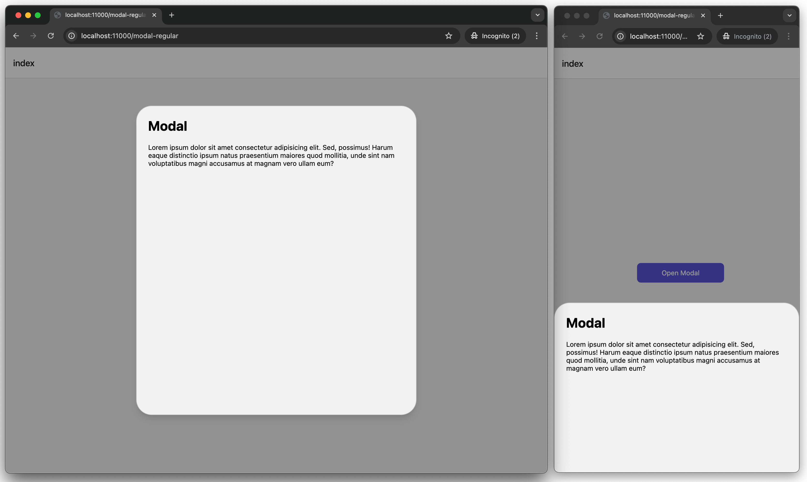 Web modal with corner radius.