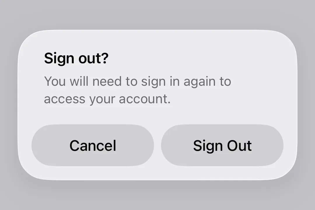 Alert asking the user to confirm signing out