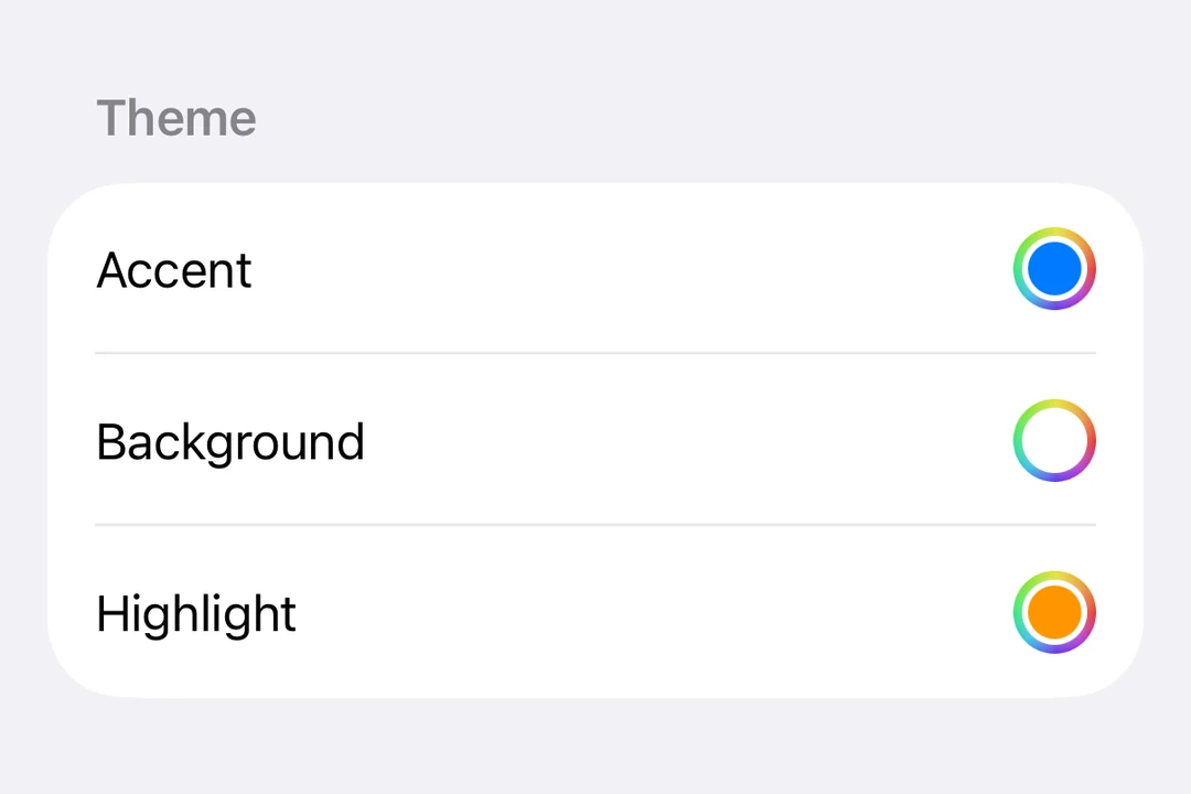 ColorPicker row inside a Form, showing the current color swatch