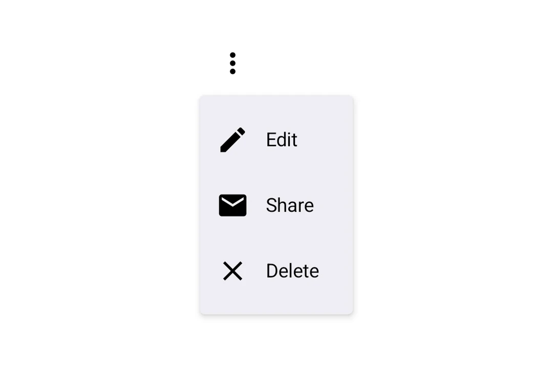 Three-dot more menu opened to show Edit, Share, and Delete options with leading icons