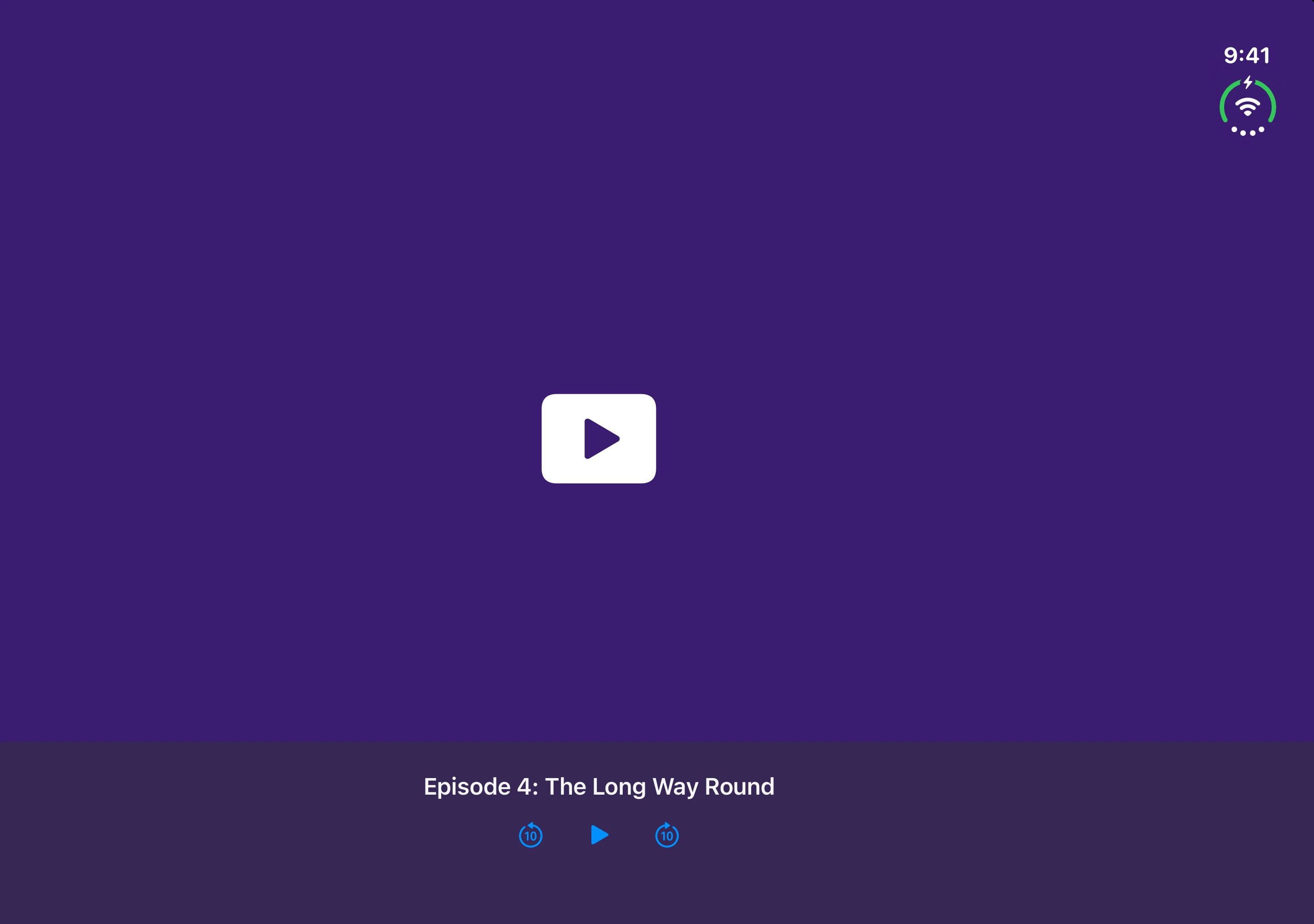 Playback controls on a blurred panel over a video placeholder
