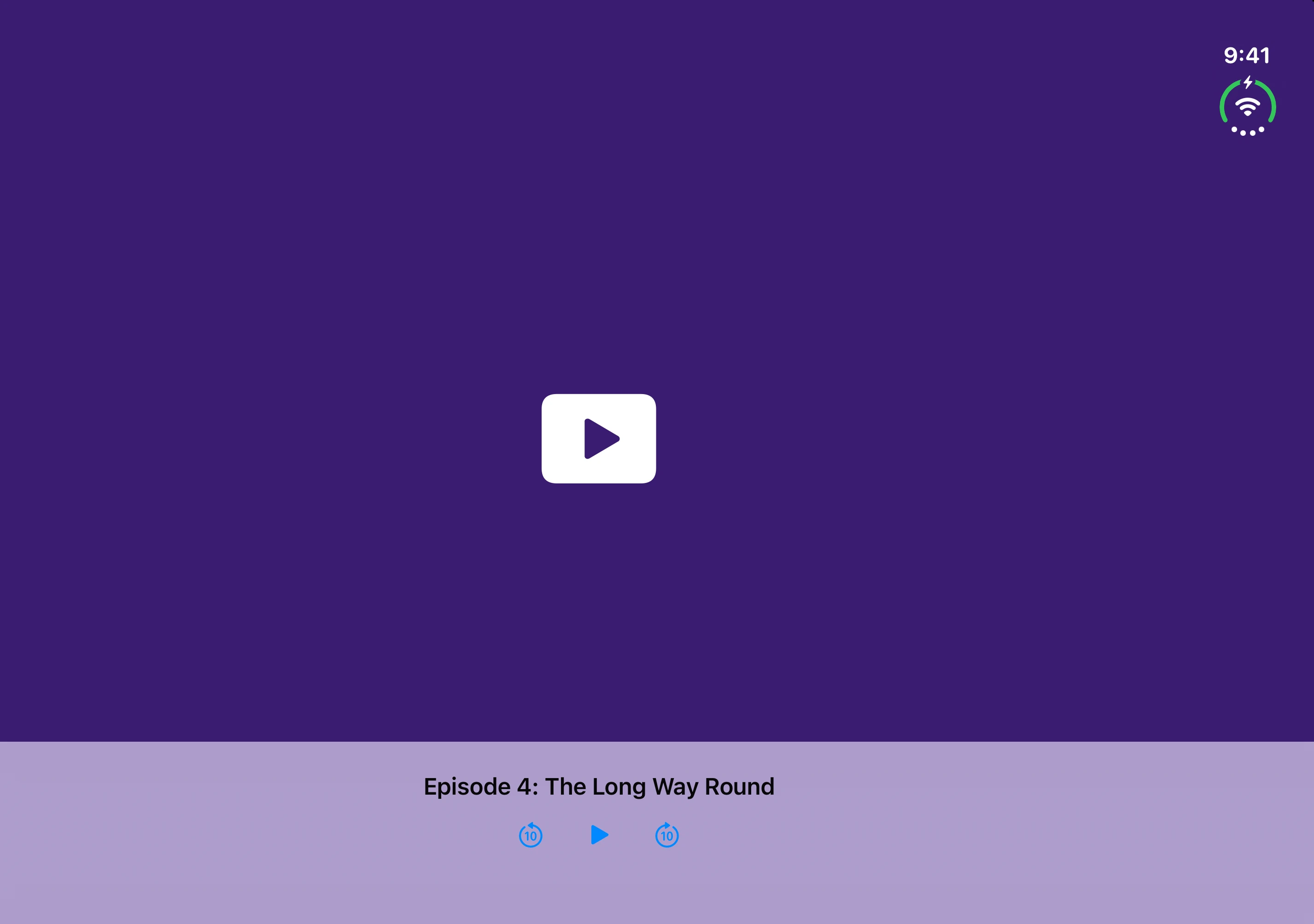 Playback controls on a blurred panel over a video placeholder