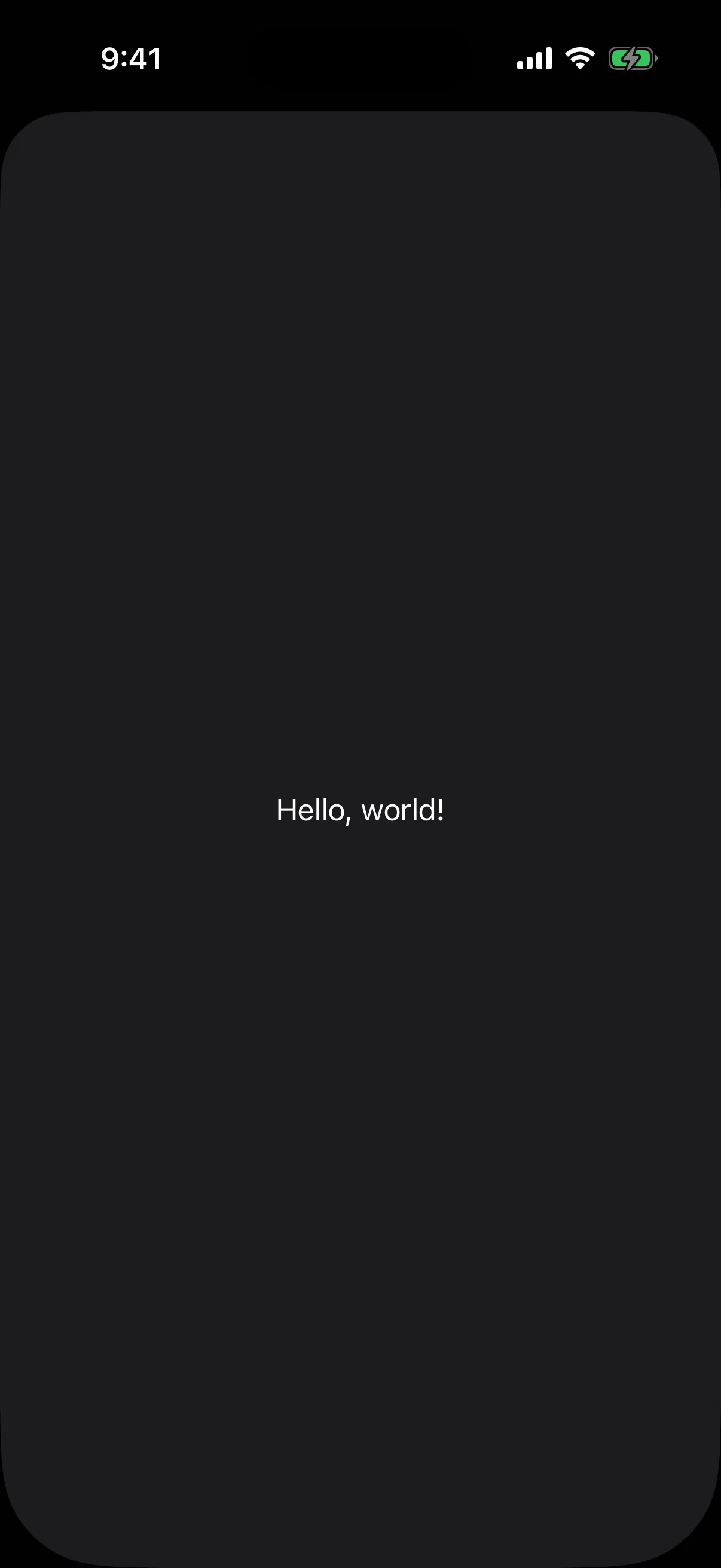 A bottom sheet filling the screen with the text Hello, world! centered