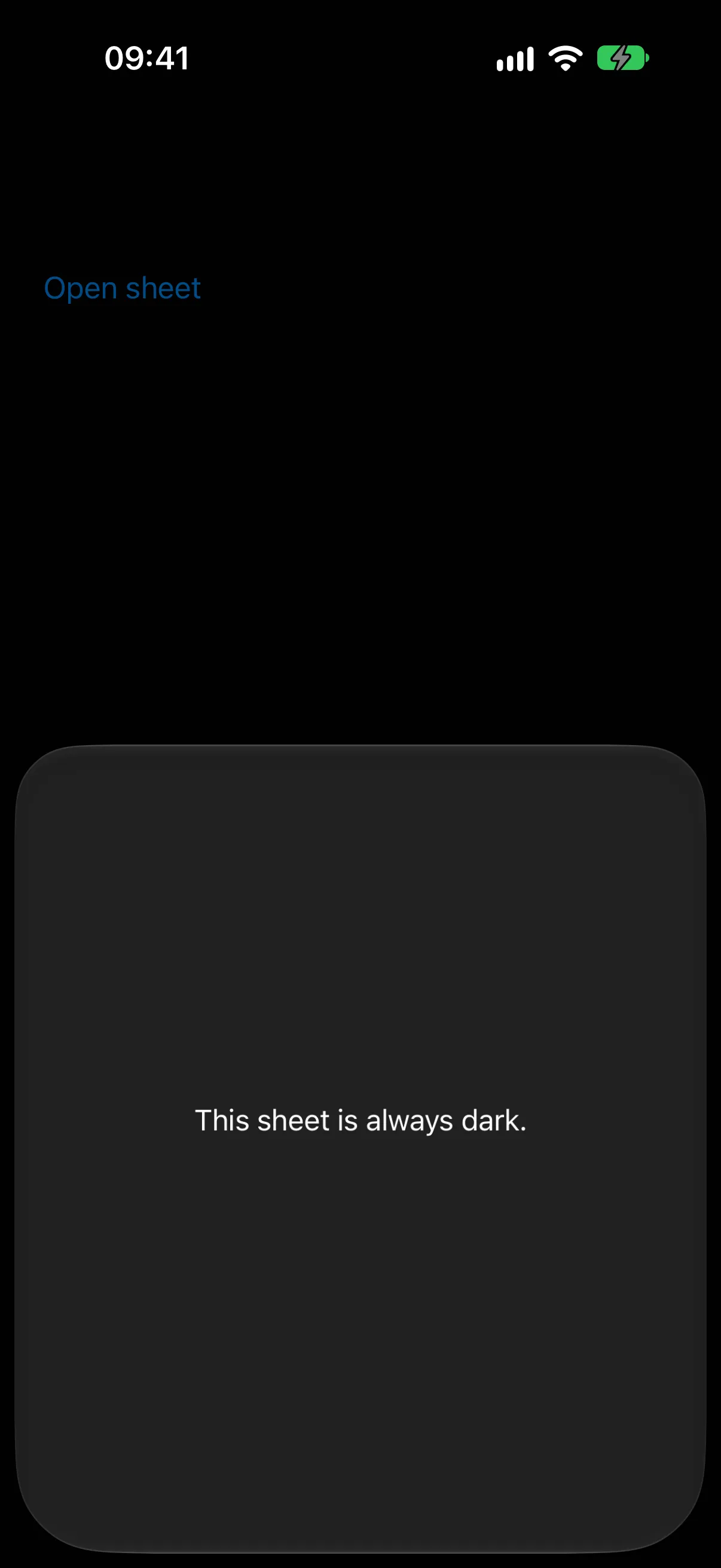 A bottom sheet with white text in the dark color scheme at the medium detent