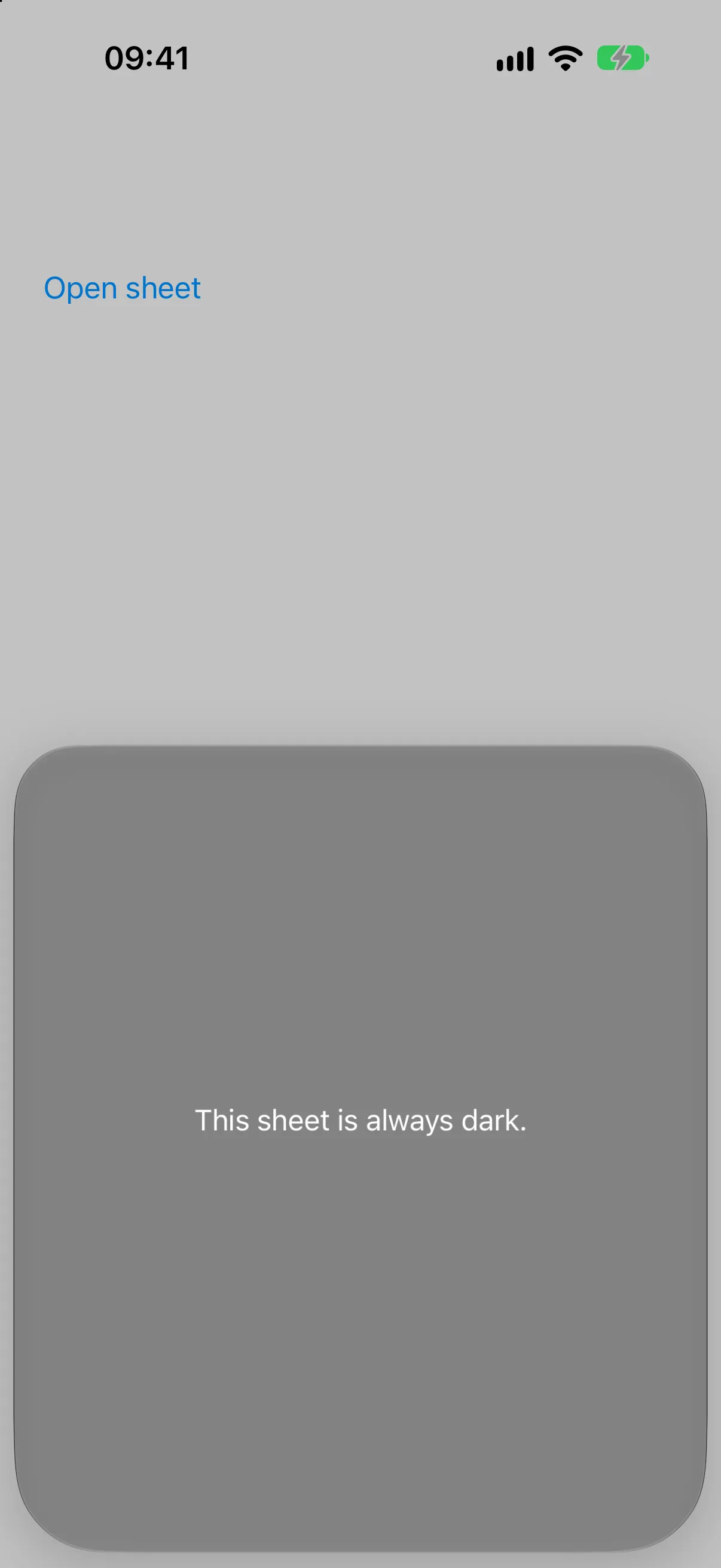 A bottom sheet with white text in the dark color scheme at the medium detent