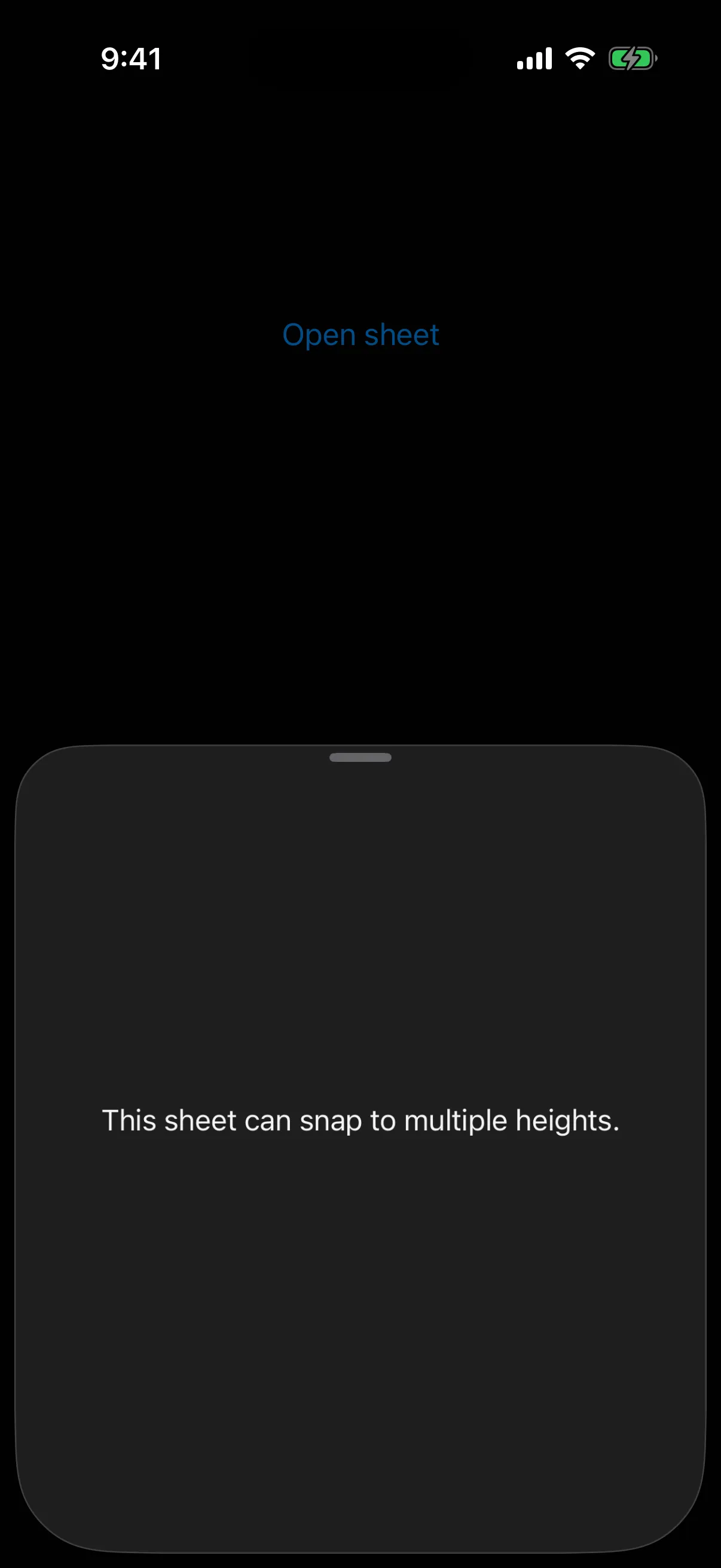 A bottom sheet at the medium detent showing text about snapping to multiple heights