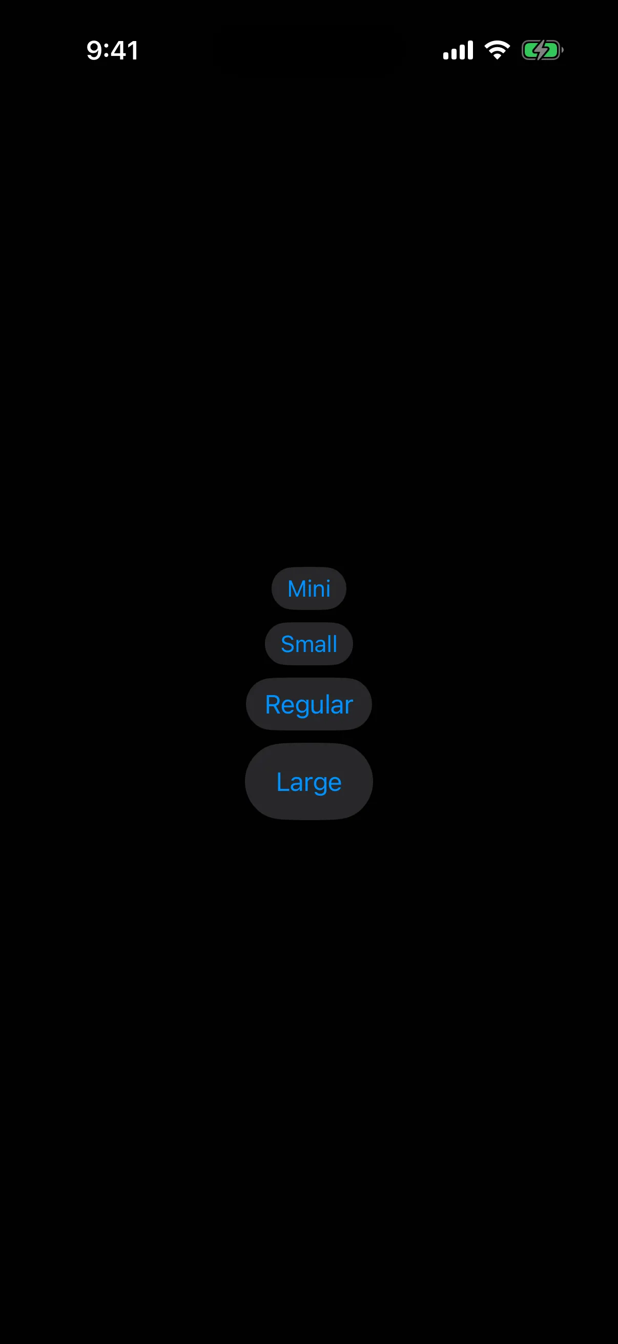 Four bordered buttons at the mini, small, regular, and large sizes