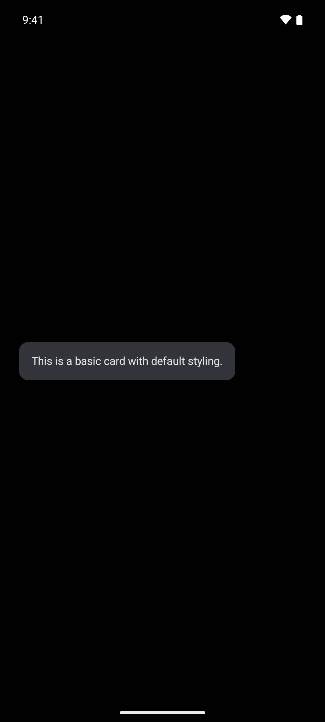 A filled Material 3 card holding a single line of padded text