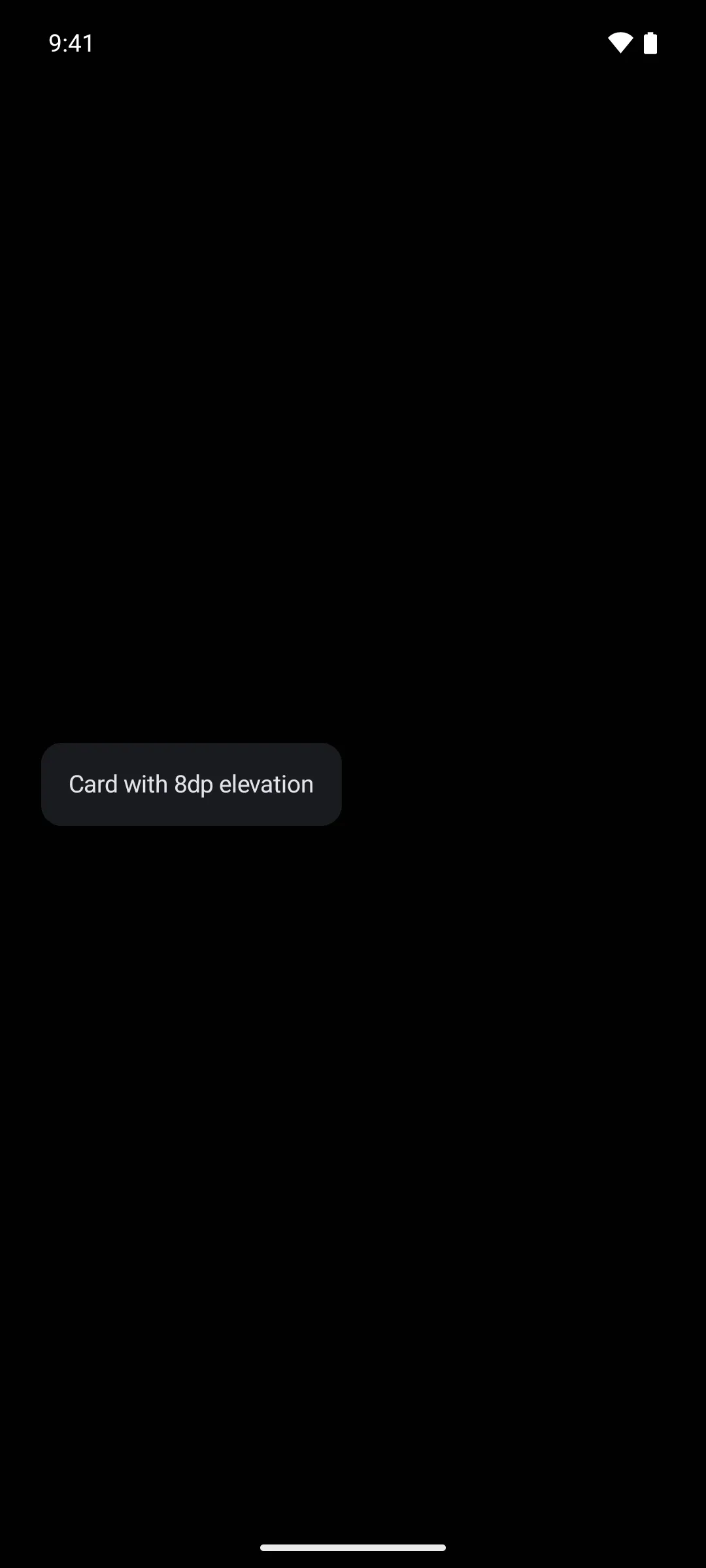 An elevated card casting a shadow at 8dp elevation
