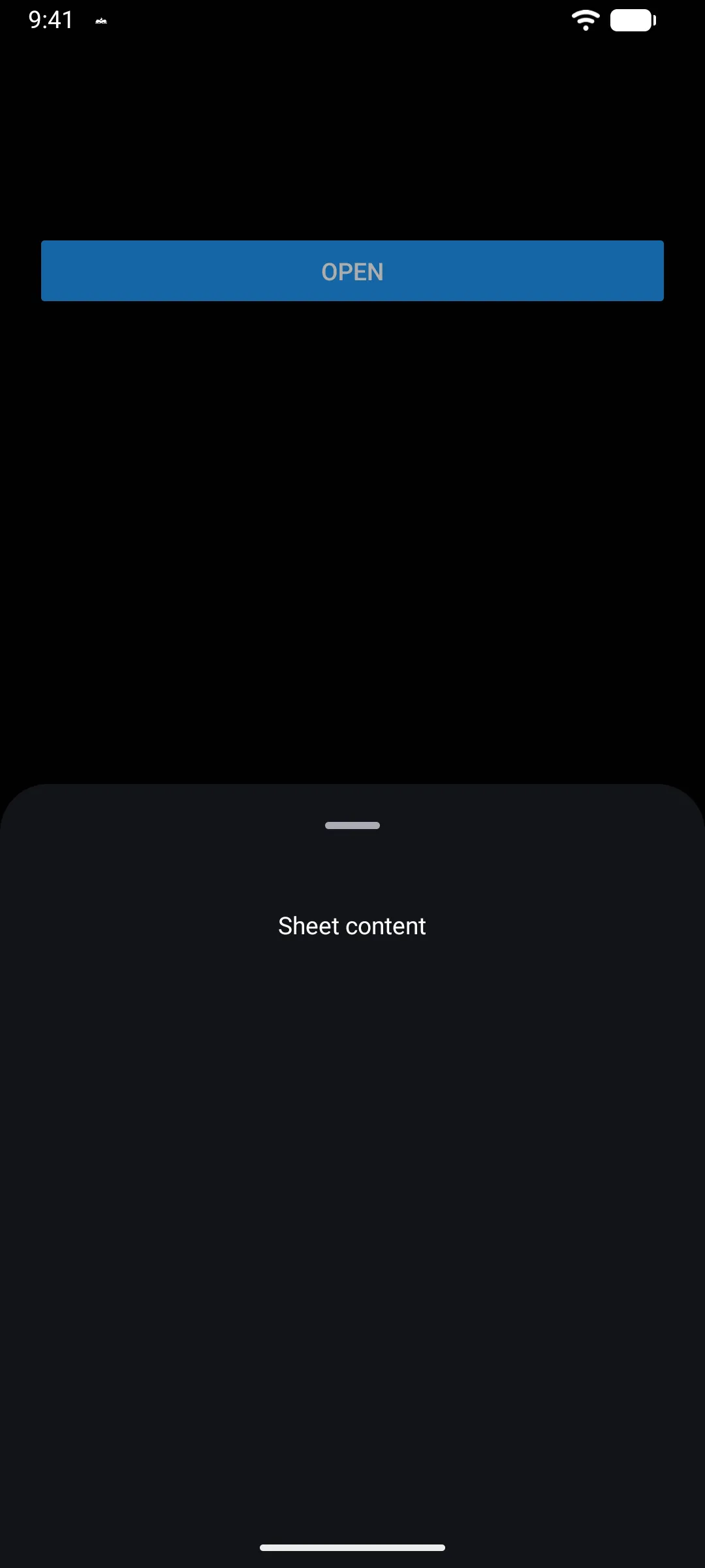 A sheet at its smallest snap point below an Open button