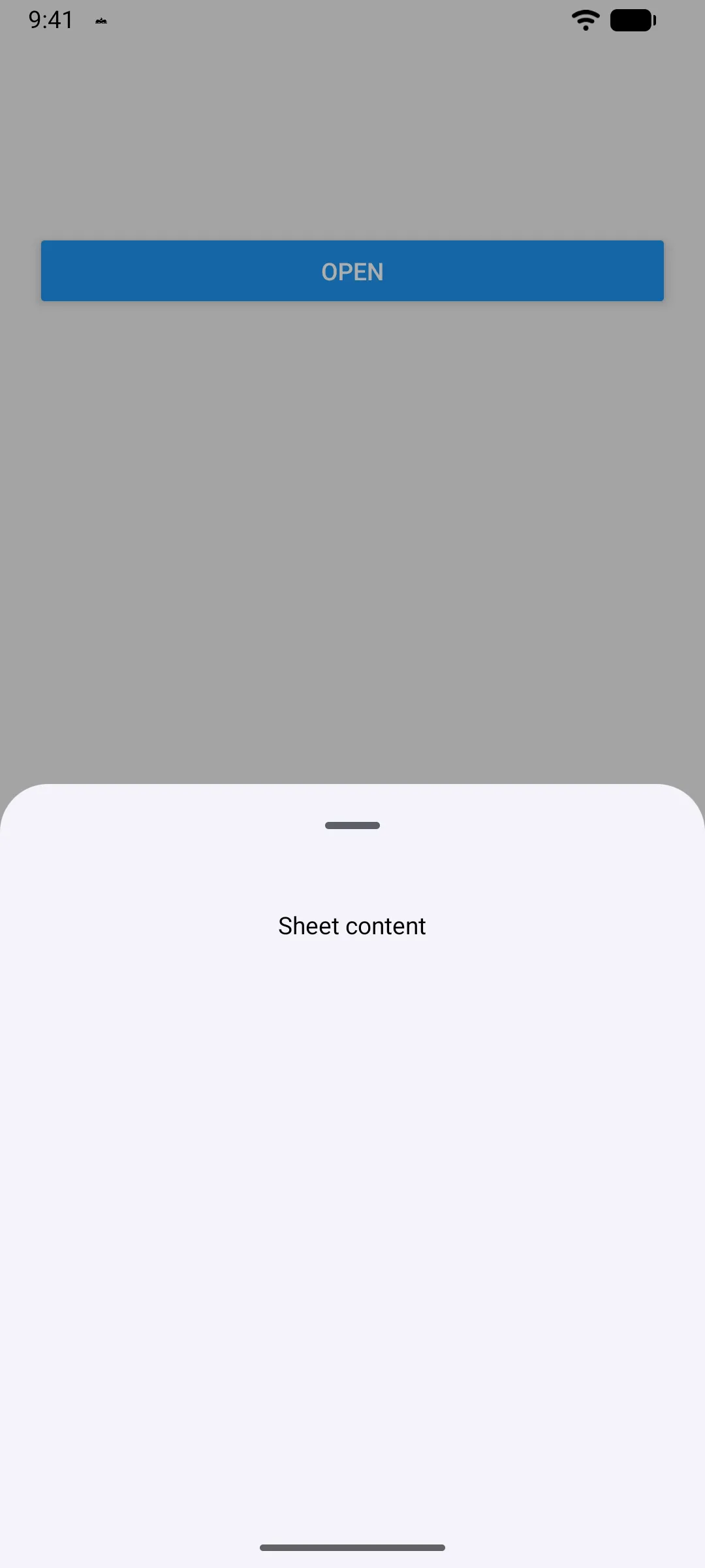 A sheet at its smallest snap point below an Open button