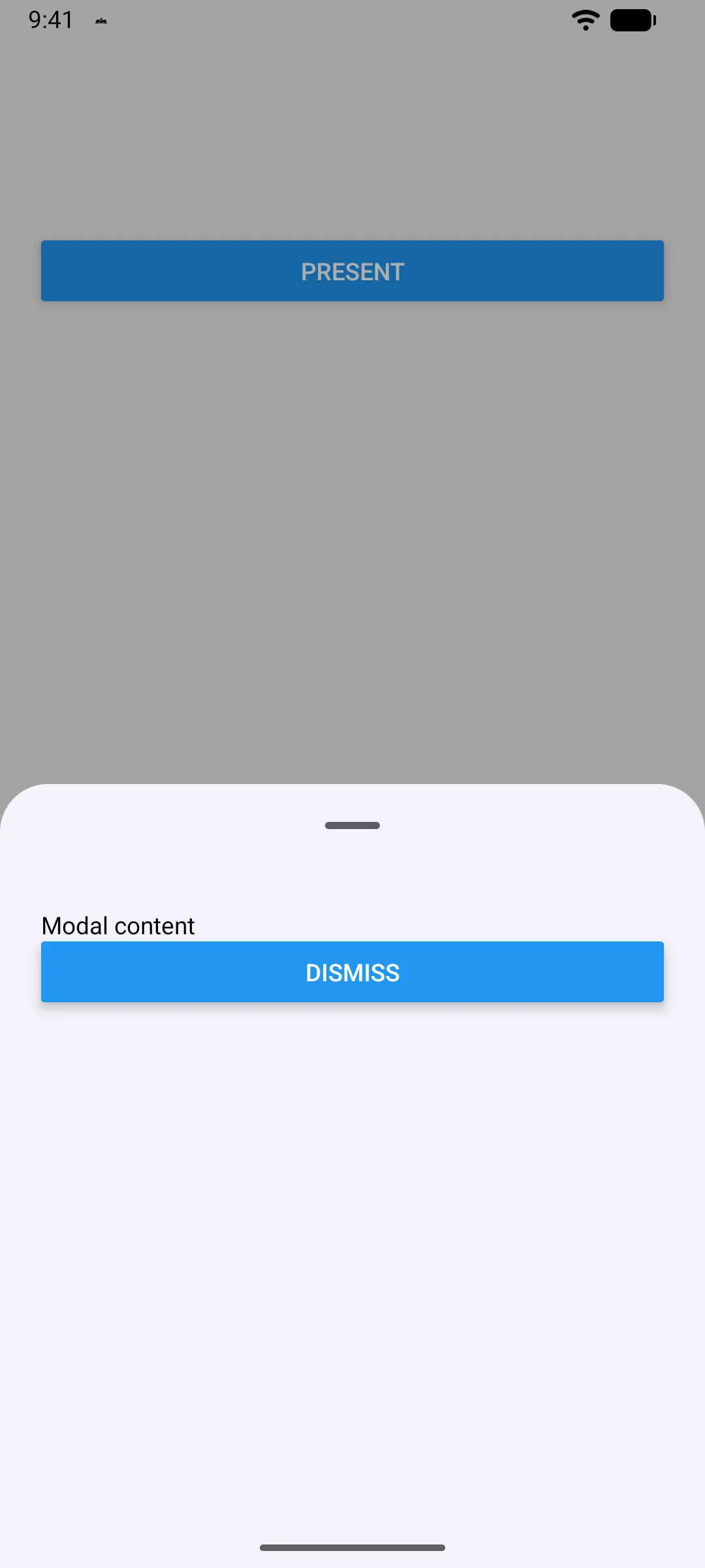 A half-height modal sheet with Modal content and a Dismiss button