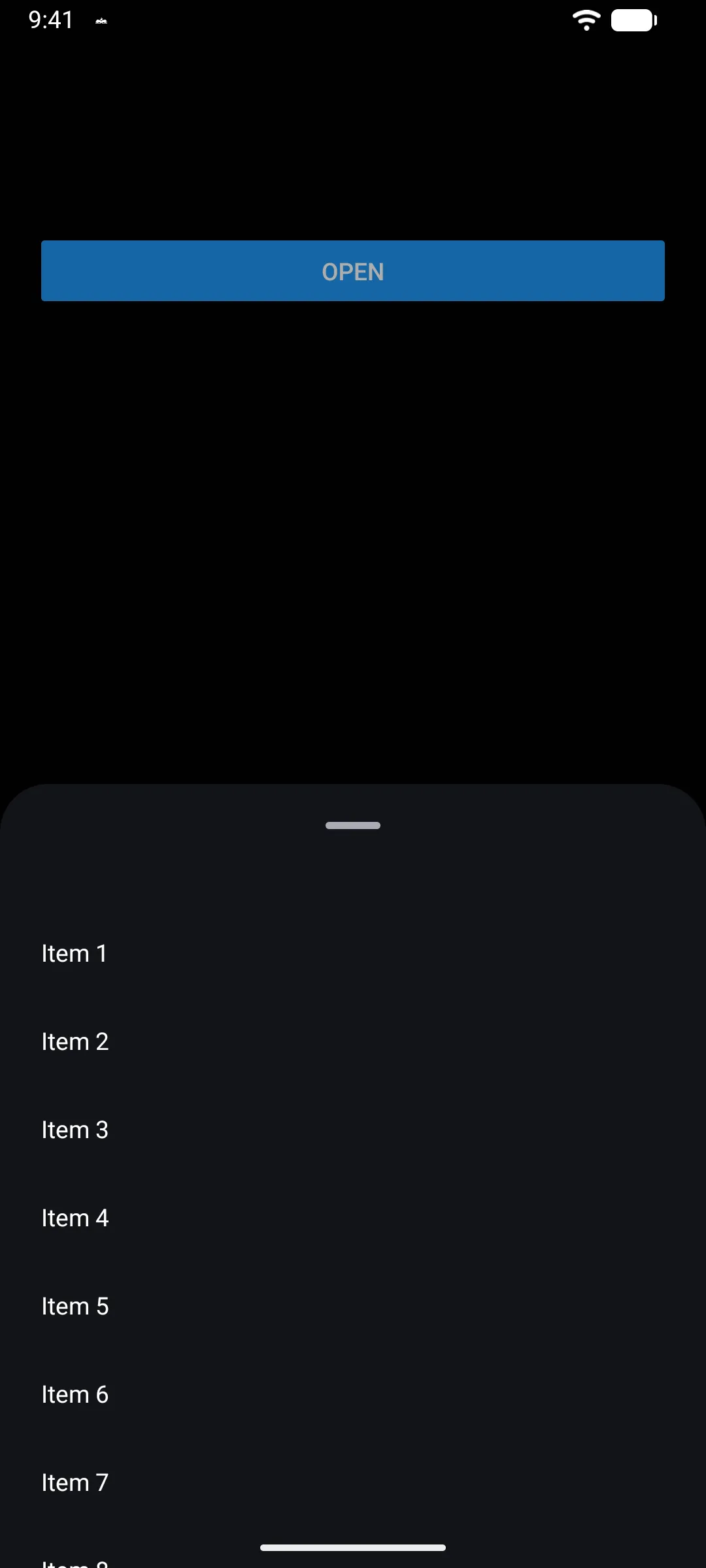 A half-height sheet listing scrollable items