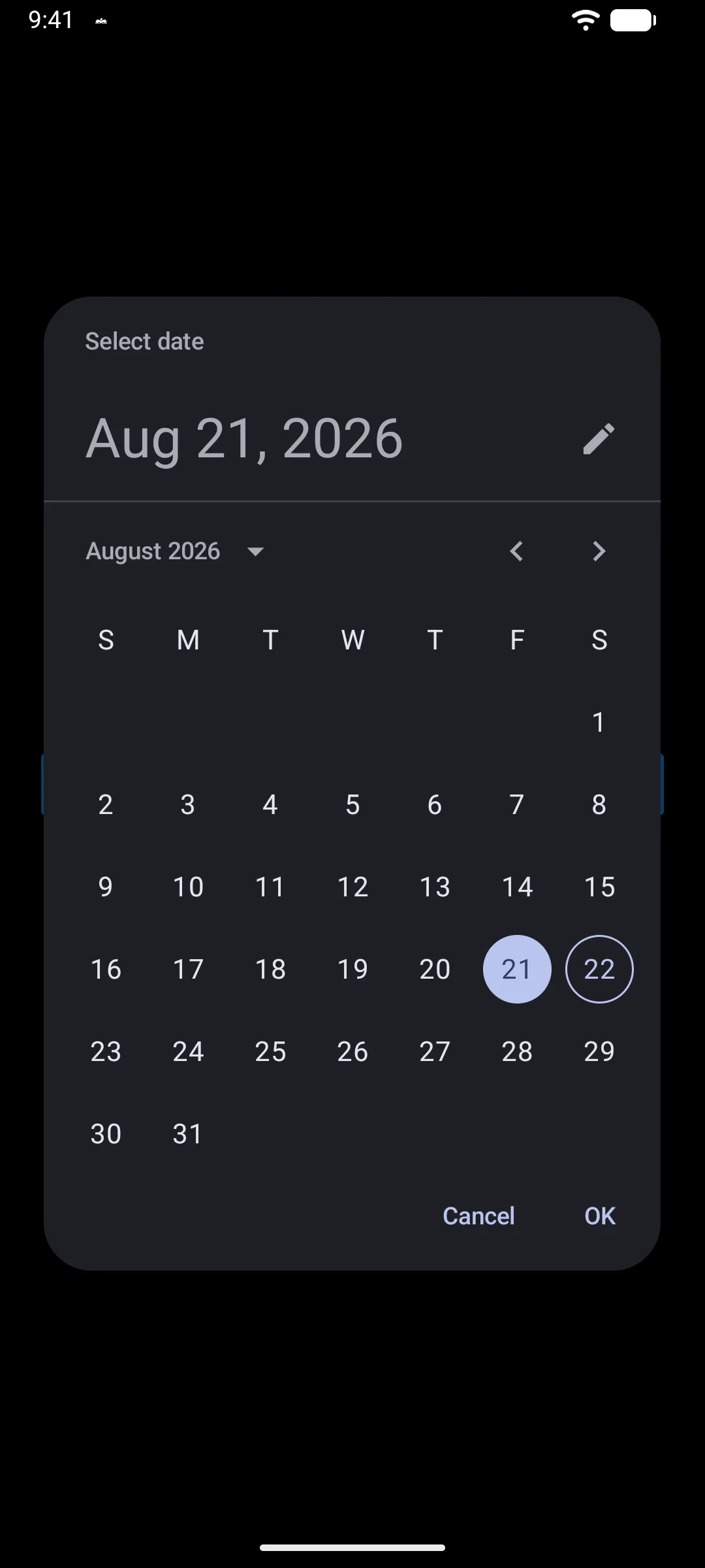 A date picker dialog opened by the Pick a date button
