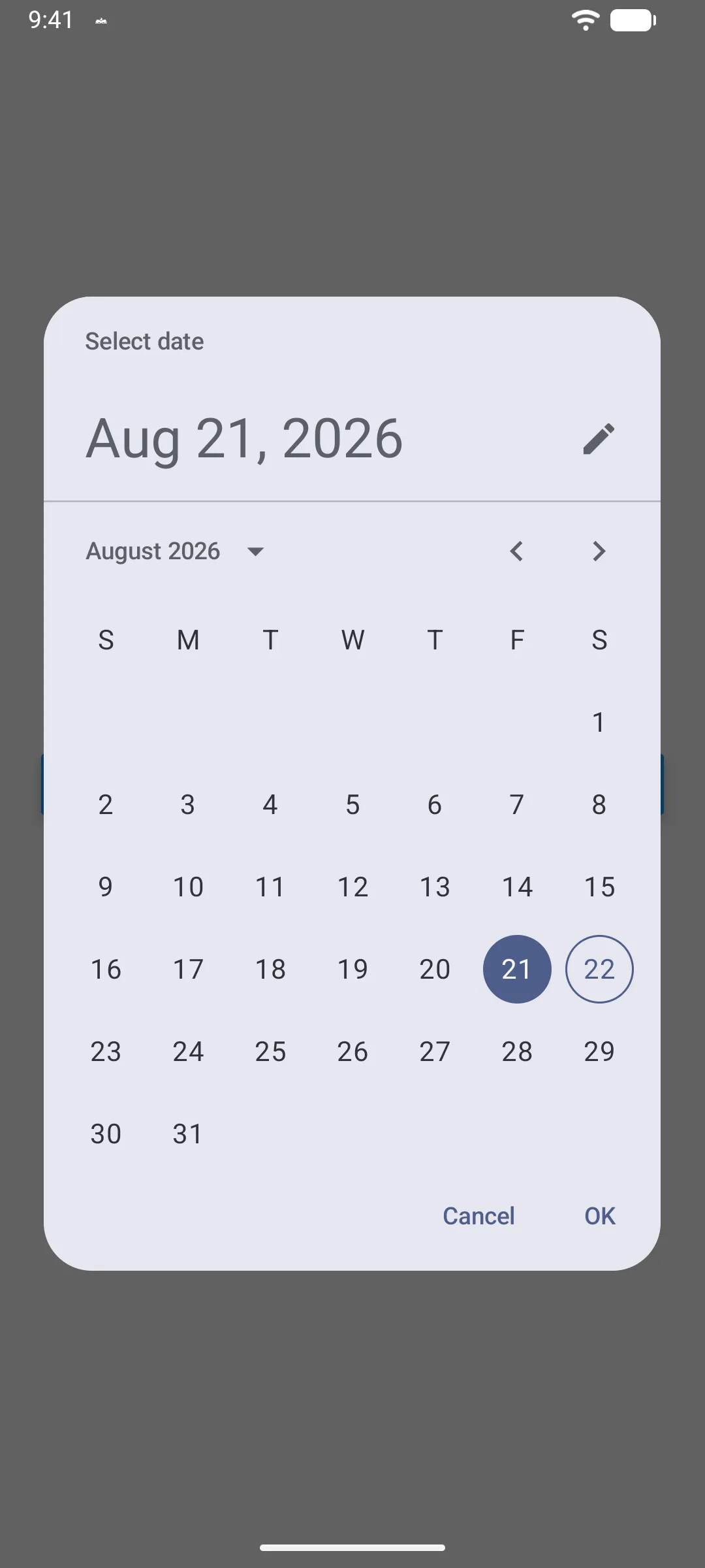 A date picker dialog opened by the Pick a date button