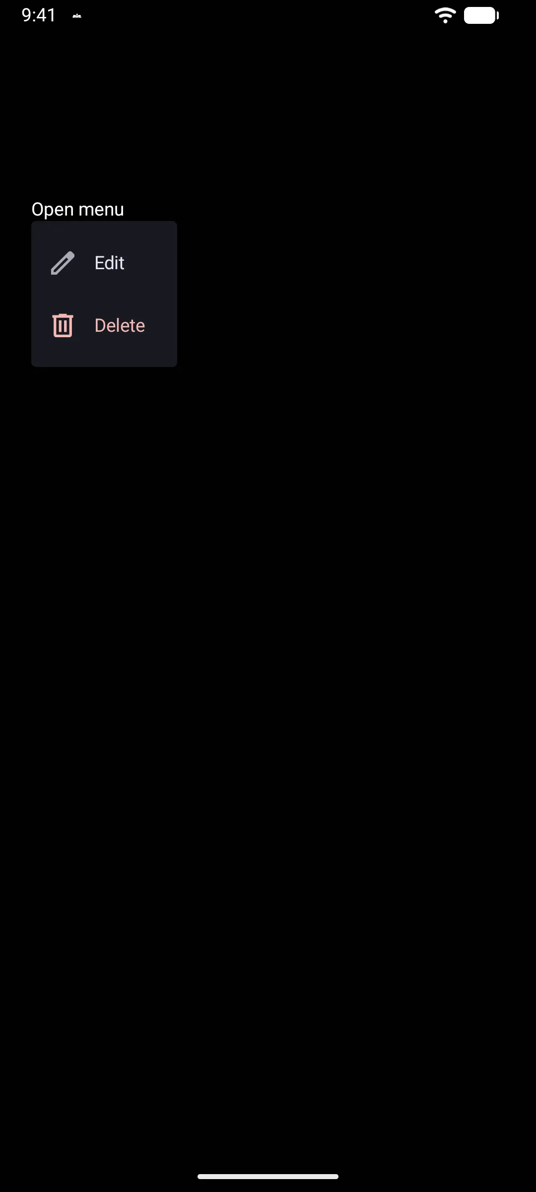 An open menu with an Edit row and a Delete row