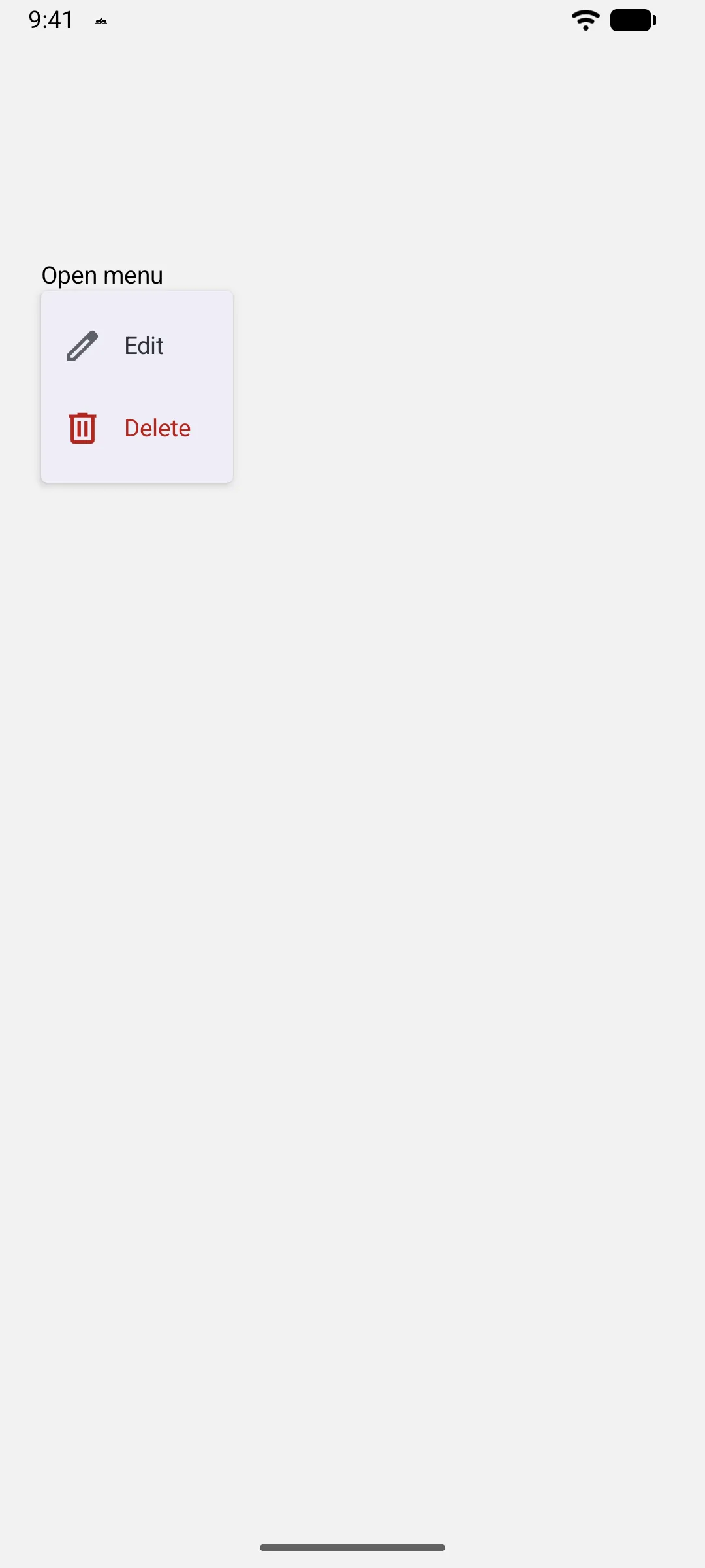 An open menu with an Edit row and a Delete row