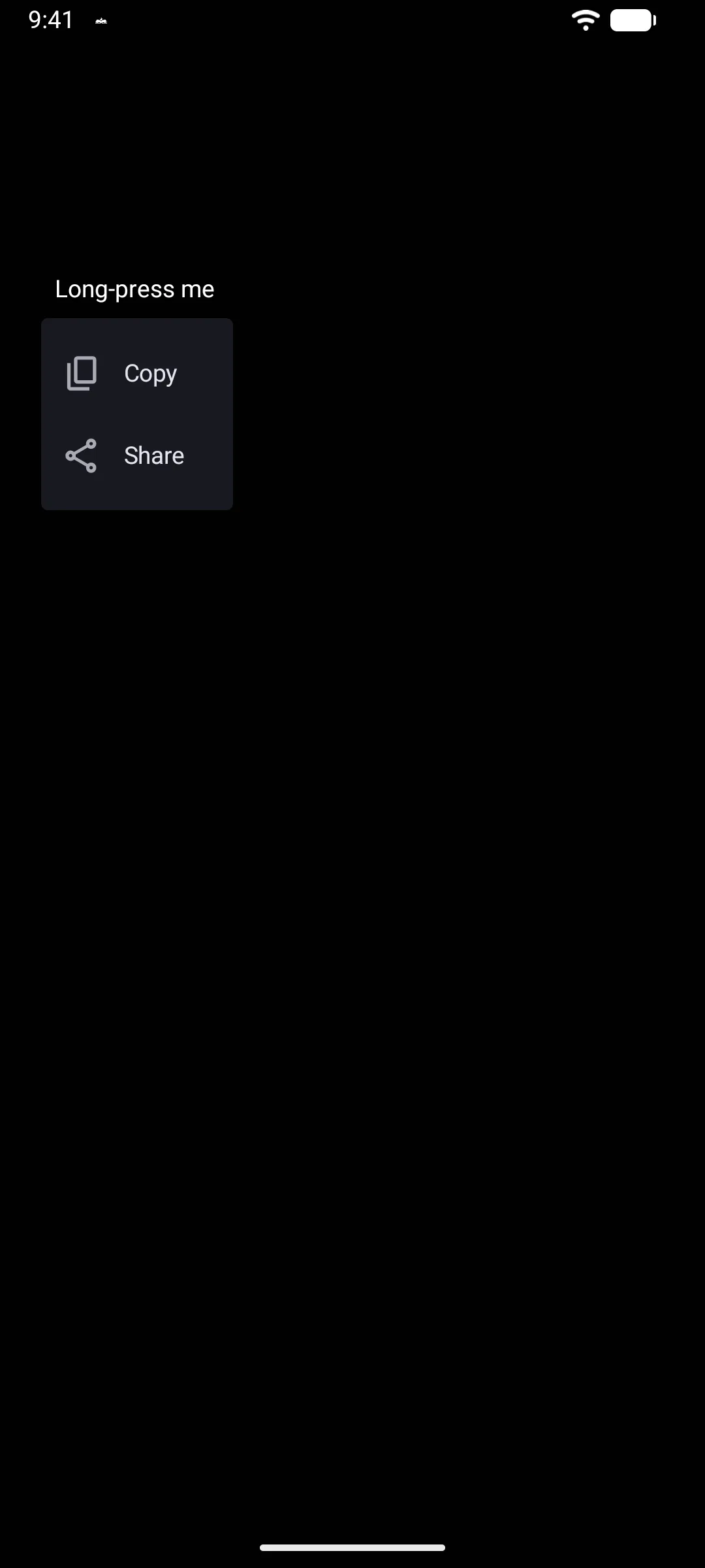 An open menu with Copy and Share rows