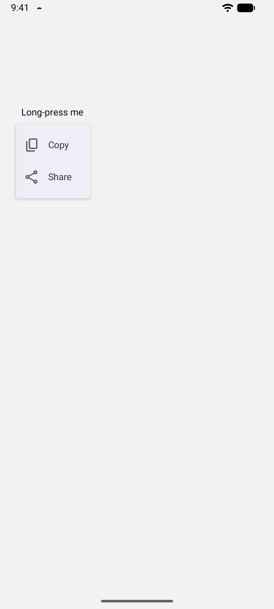 An open menu with Copy and Share rows