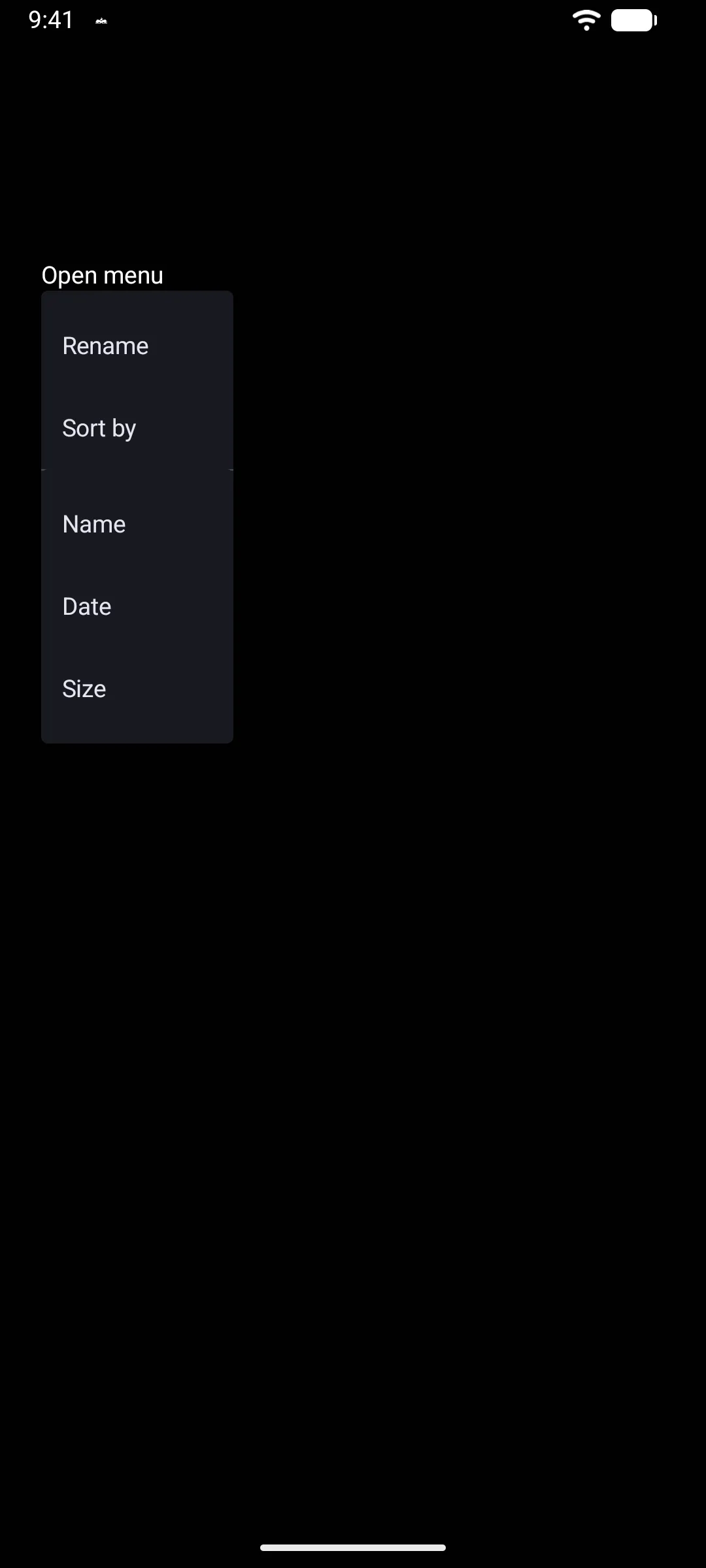 An open menu with the Sort by submenu expanded