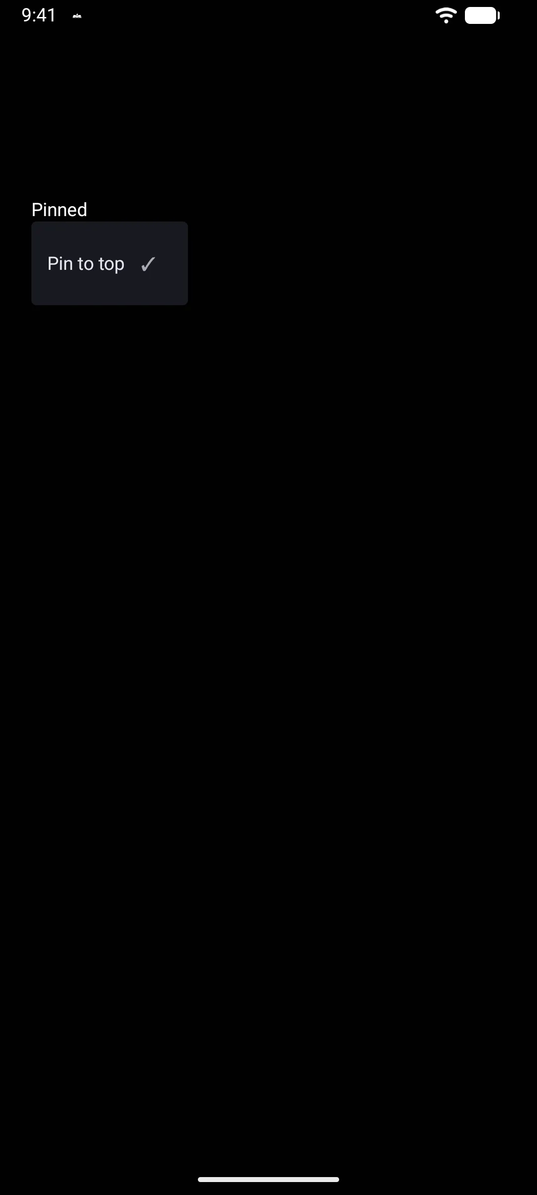 An open menu with a checkmark next to Pin to top