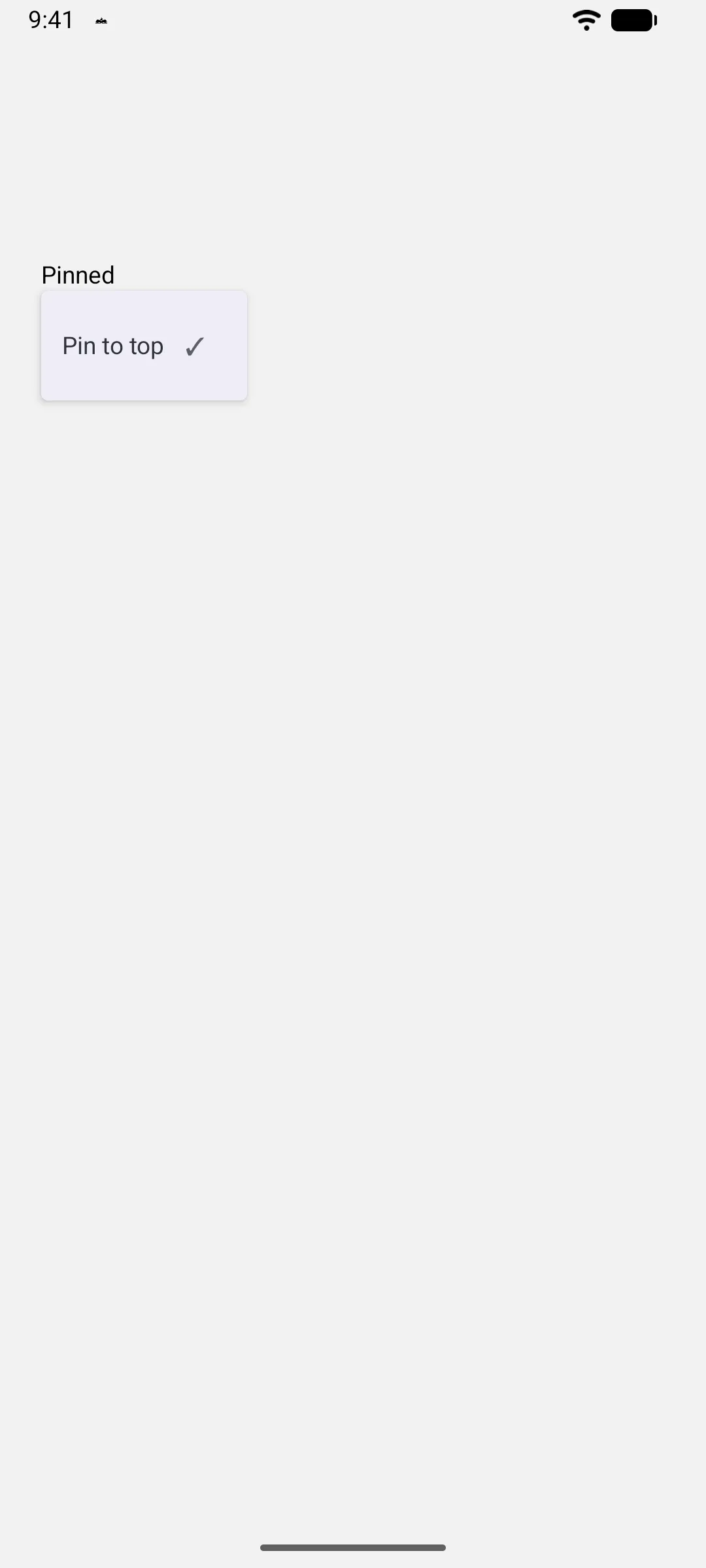 An open menu with a checkmark next to Pin to top