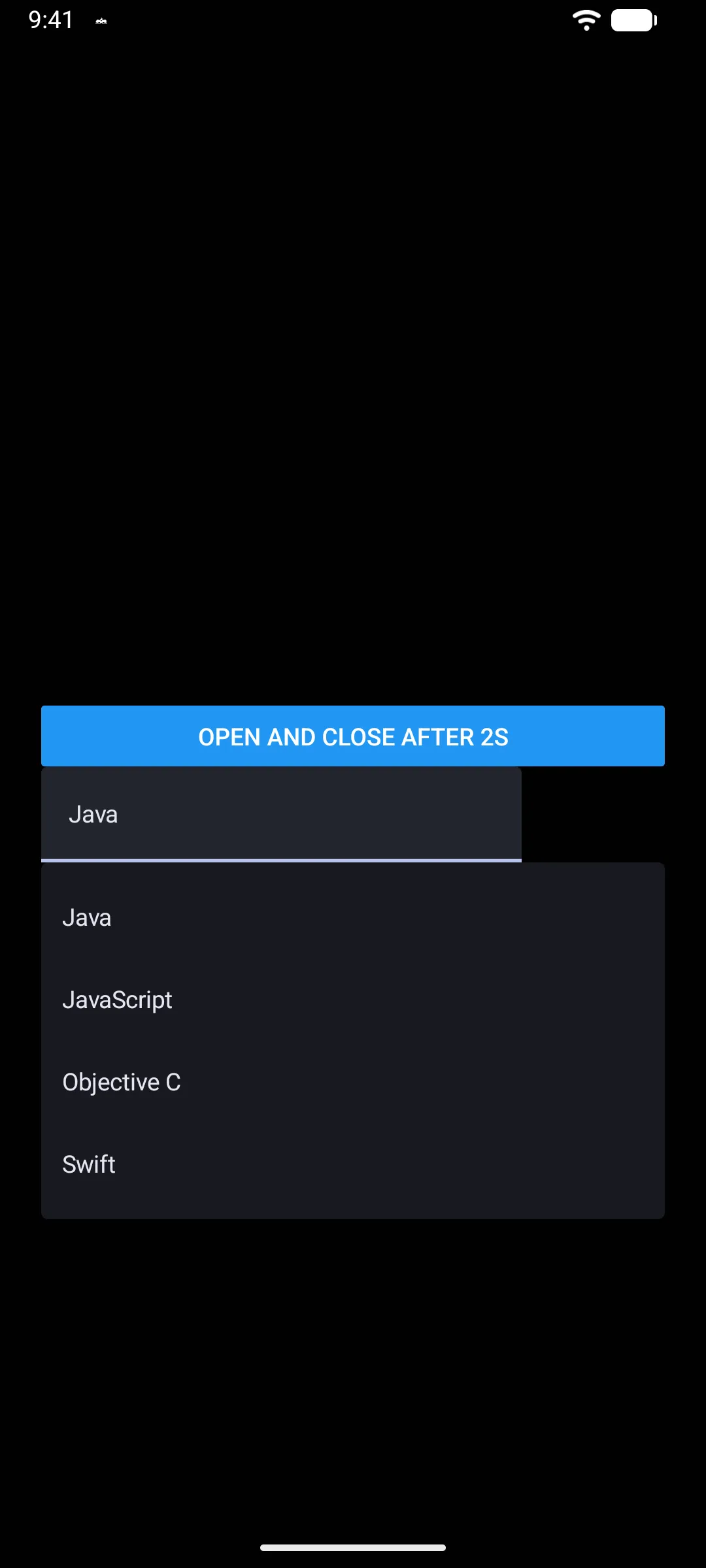 A dropdown opened by the button above it