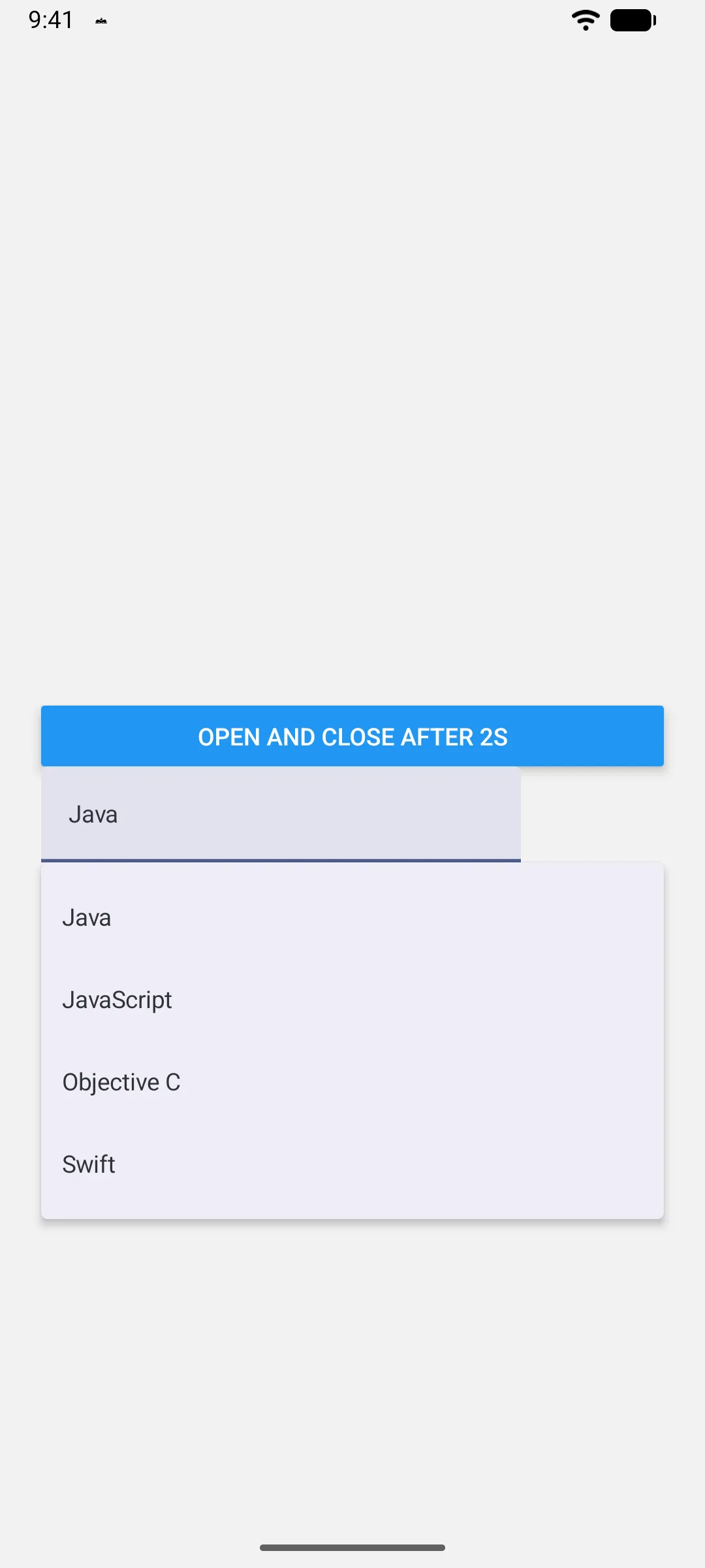 A dropdown opened by the button above it
