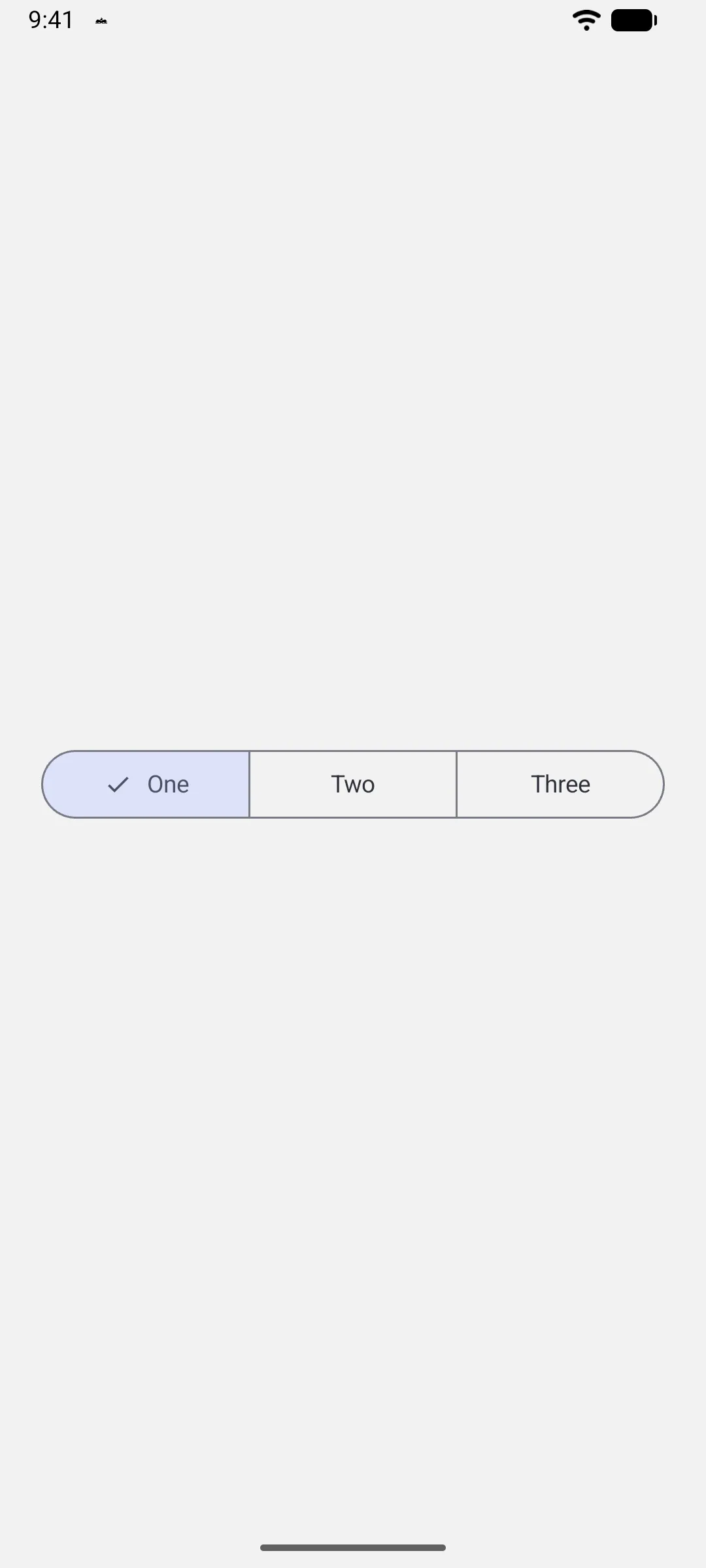 A Material 3 segmented button row with One selected
