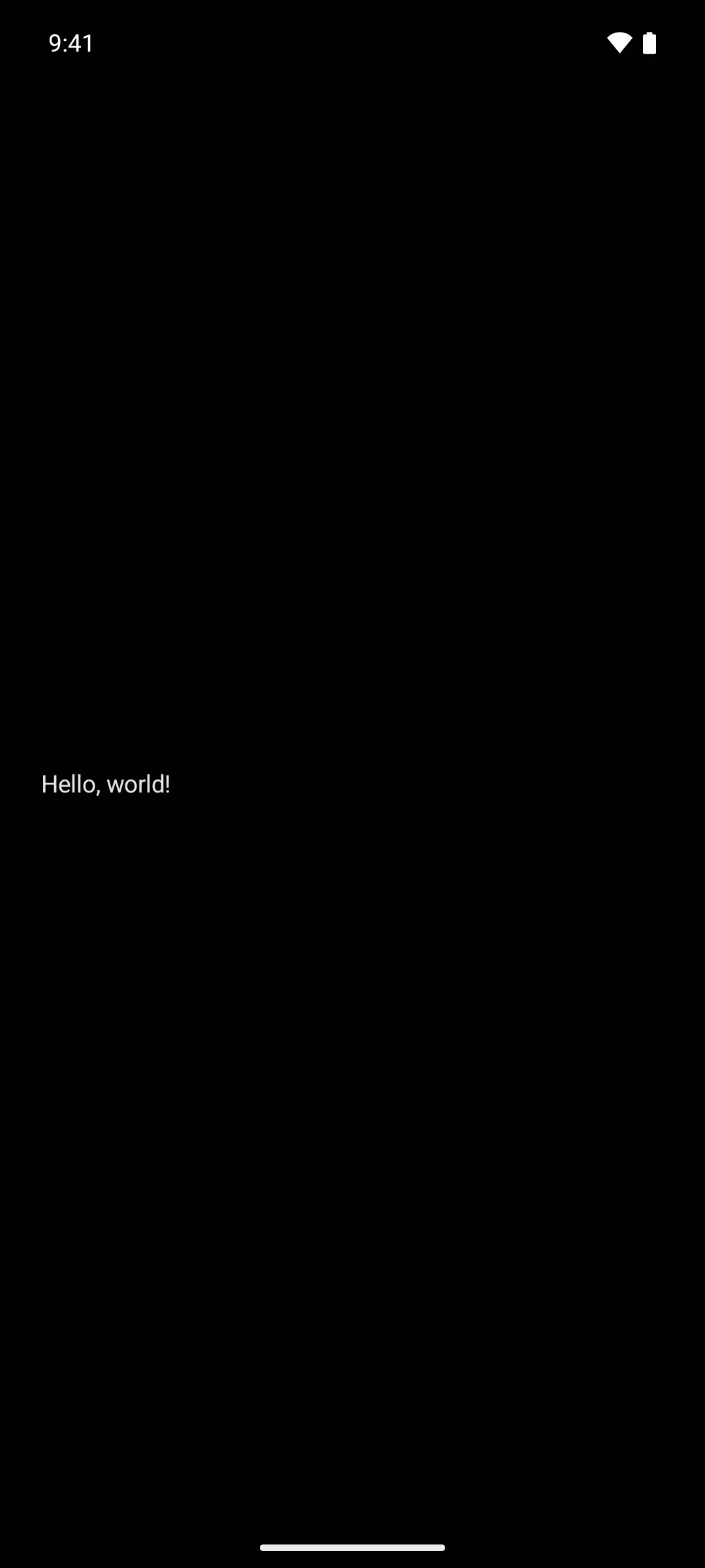A single line of text reading Hello, world!