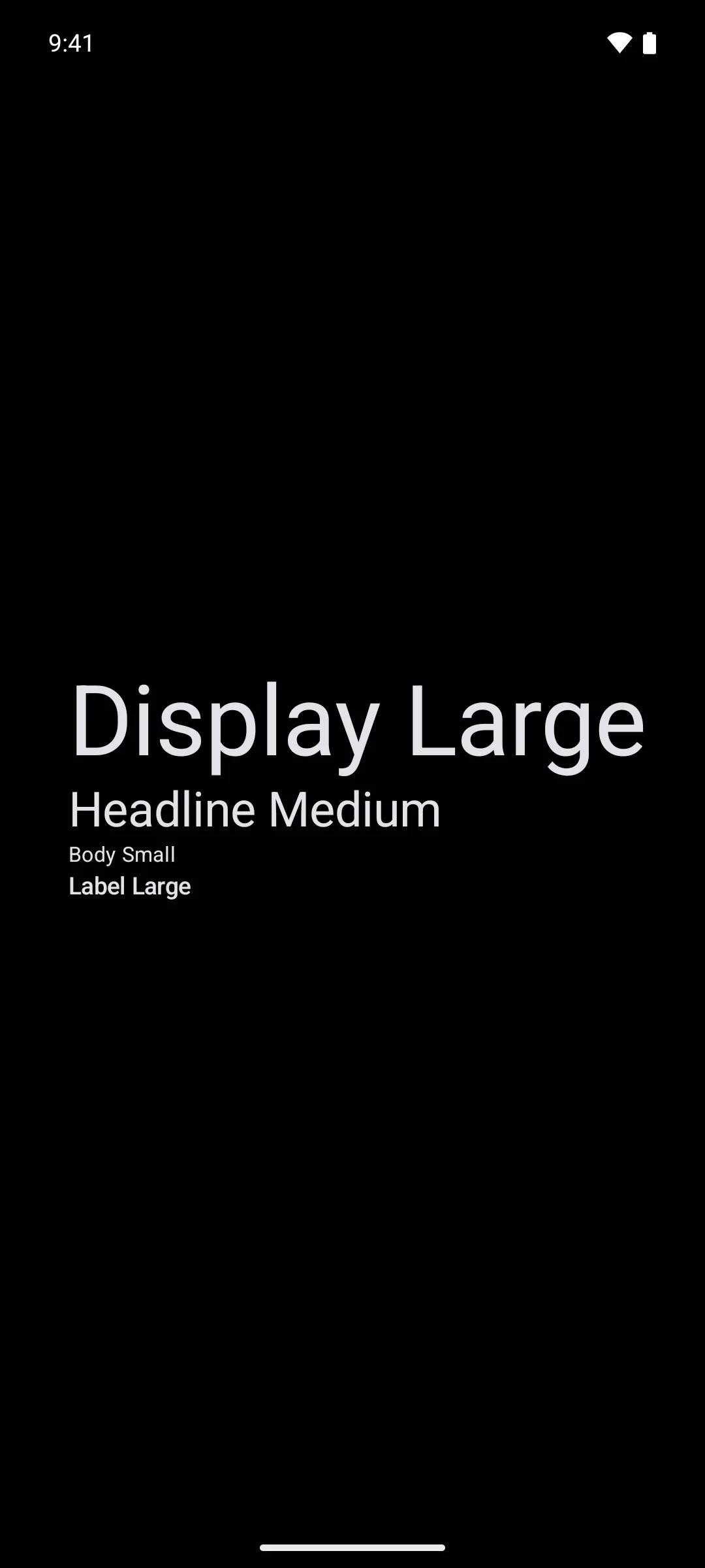 Four lines showing the display large, headline medium, body small, and label large type scales