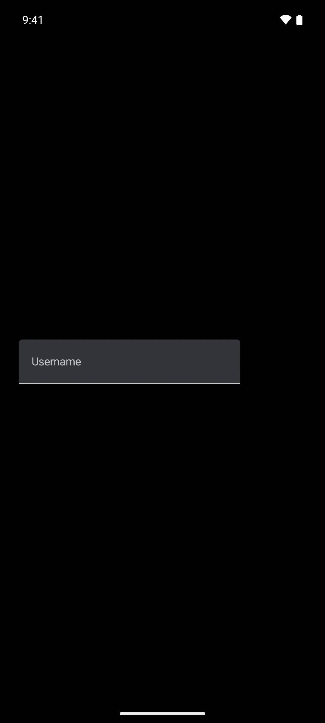 A filled Material 3 text field labelled Username