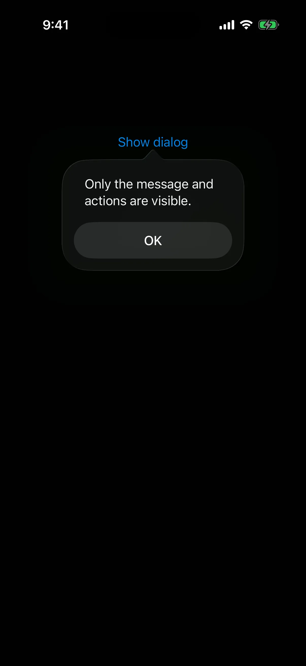 A dialog showing only a message and an OK button, with no title