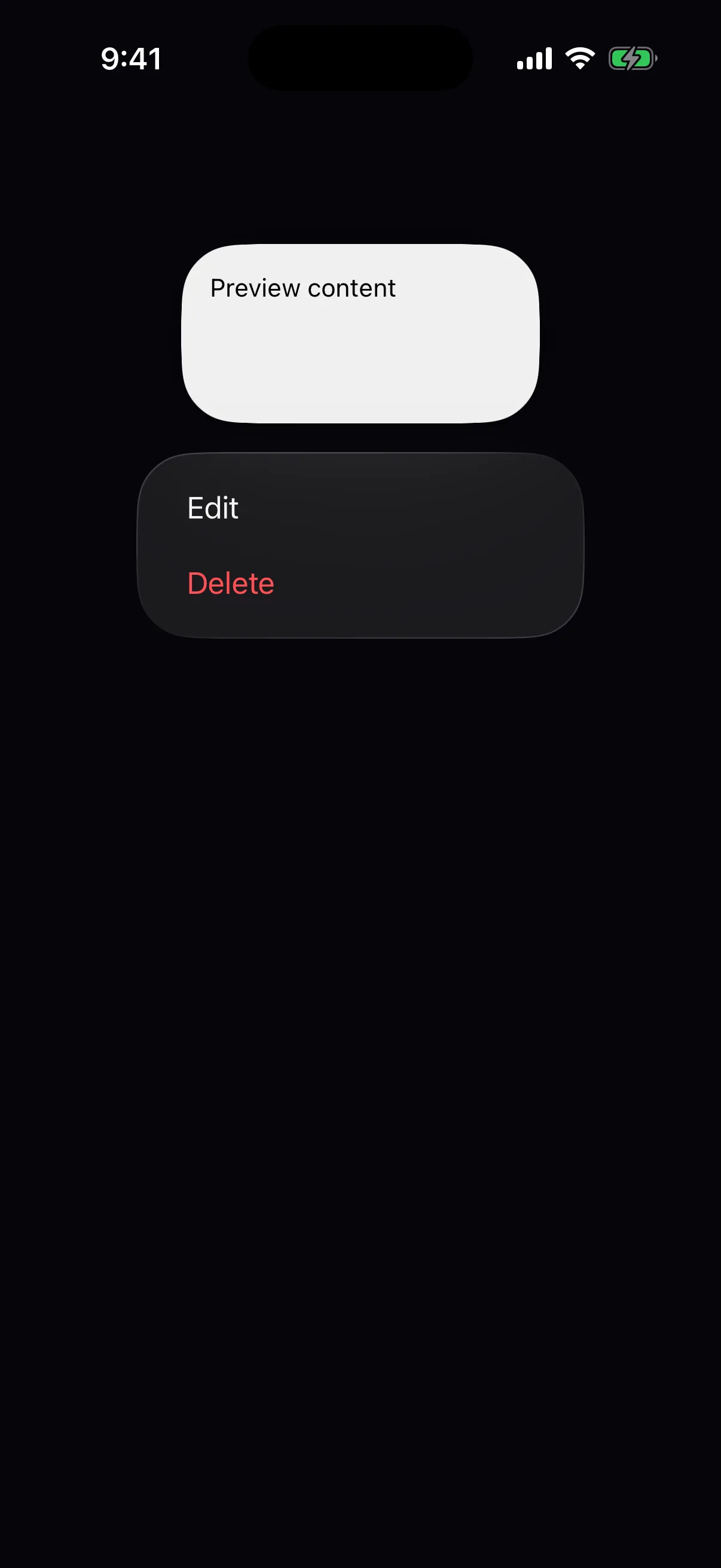 A context menu with a Preview content card above the Edit and Delete items