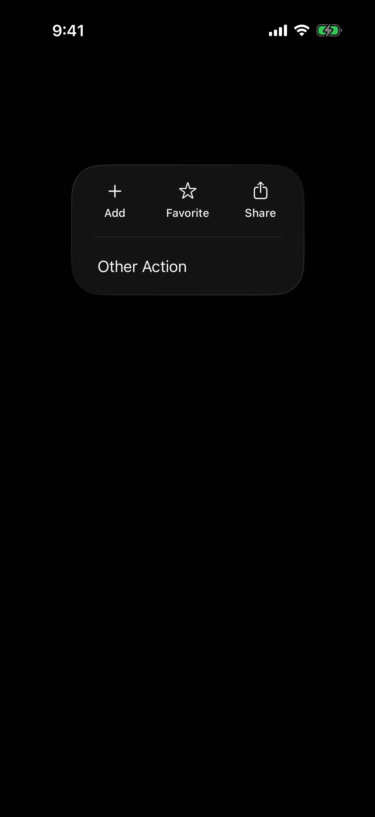 An open menu with an Add, Favorite, and Share icon row above an Other Action entry