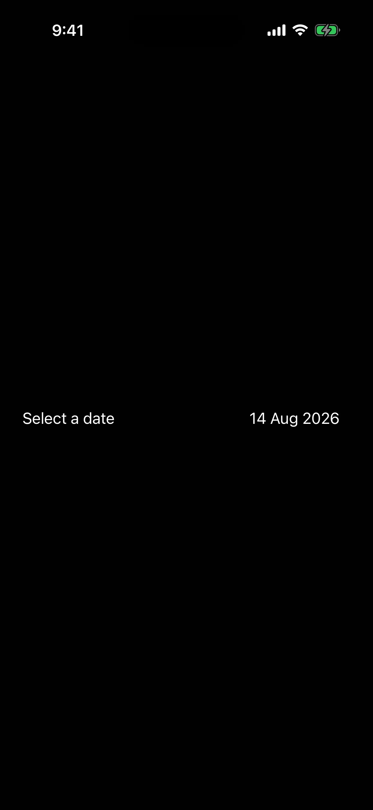 A Select a date row with the date as plain text and no tappable button