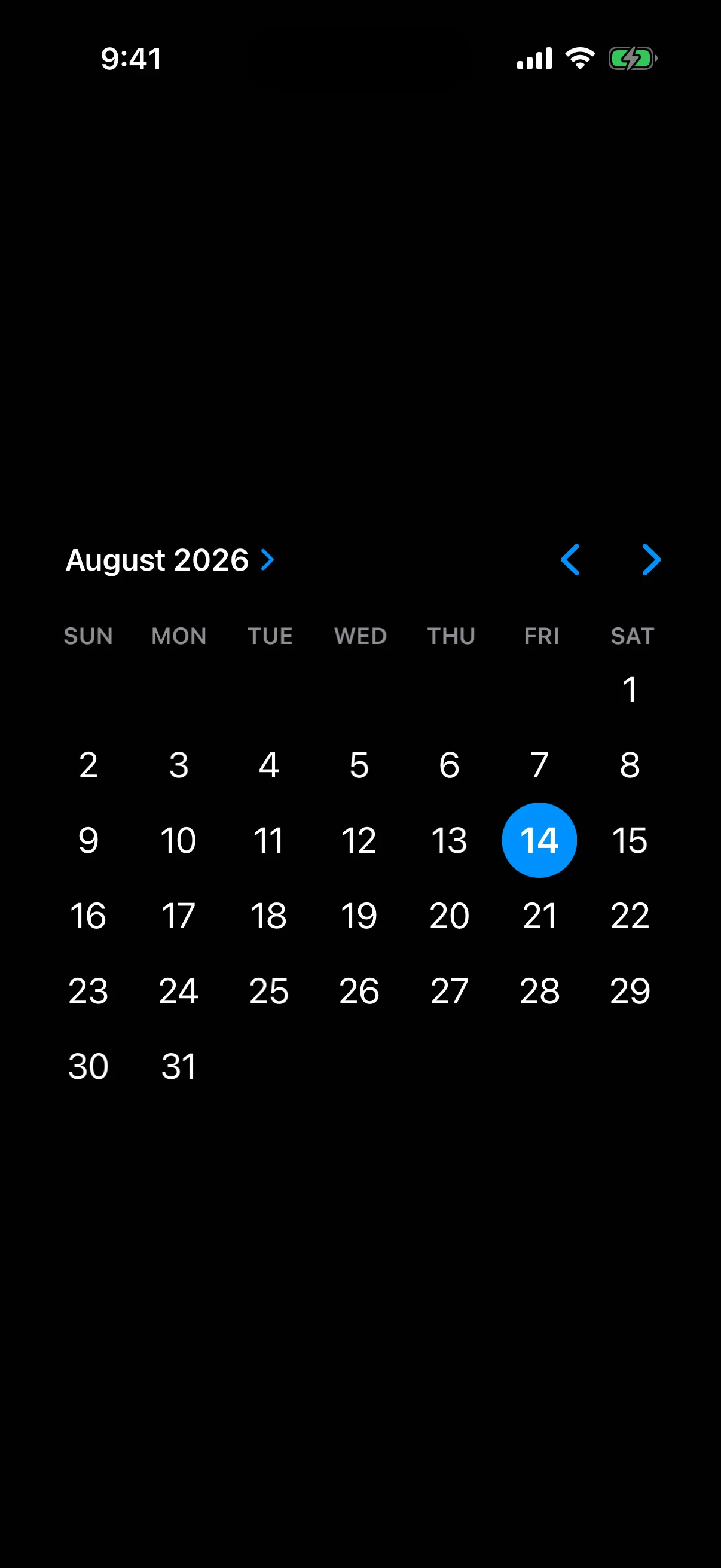 A graphical style picker showing a month calendar with the current day selected