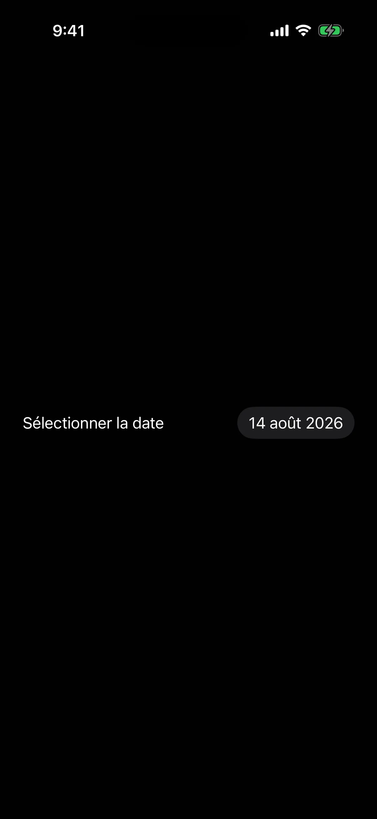 A picker labelled Sélectionner la date showing the date in French