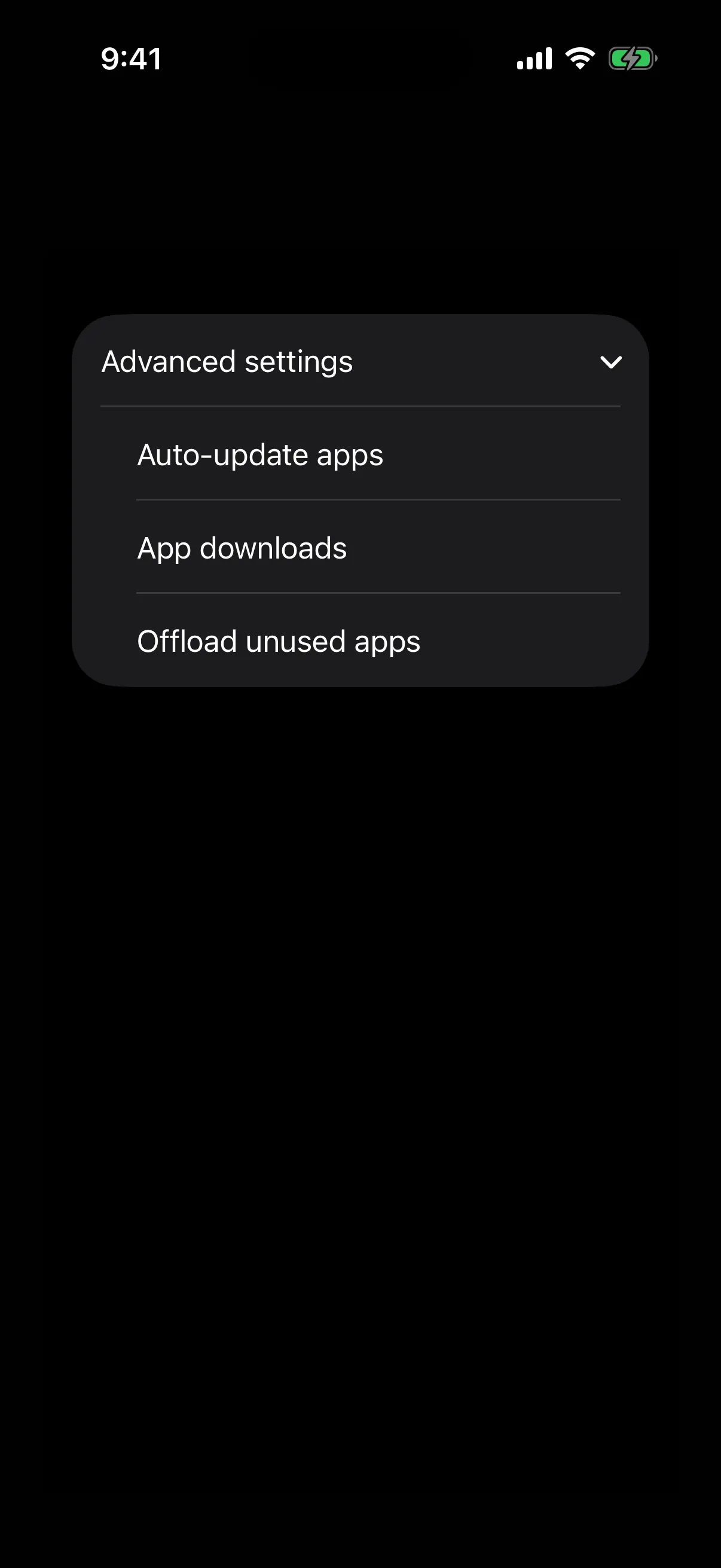 An expanded Advanced settings group in a form, listing three settings rows