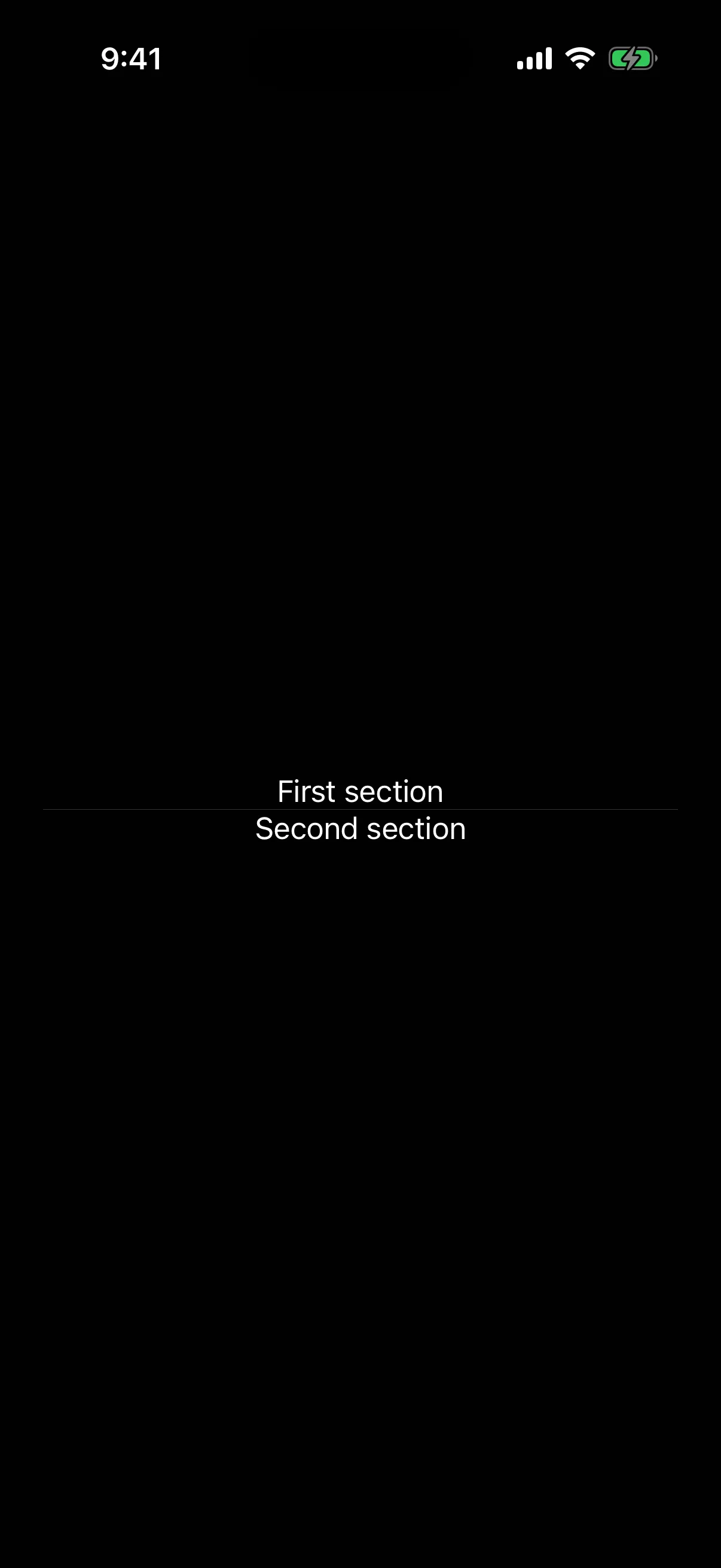 A horizontal rule separating the text First section from Second section