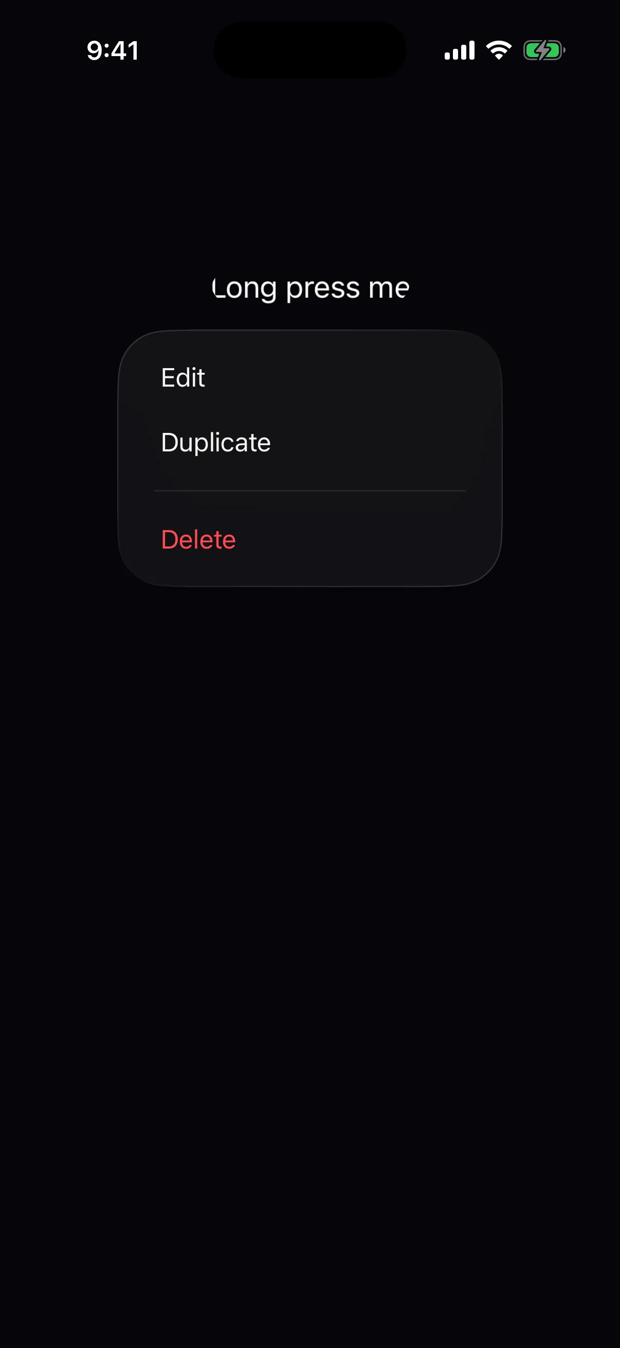A context menu with a rule separating Edit and Duplicate from a red Delete