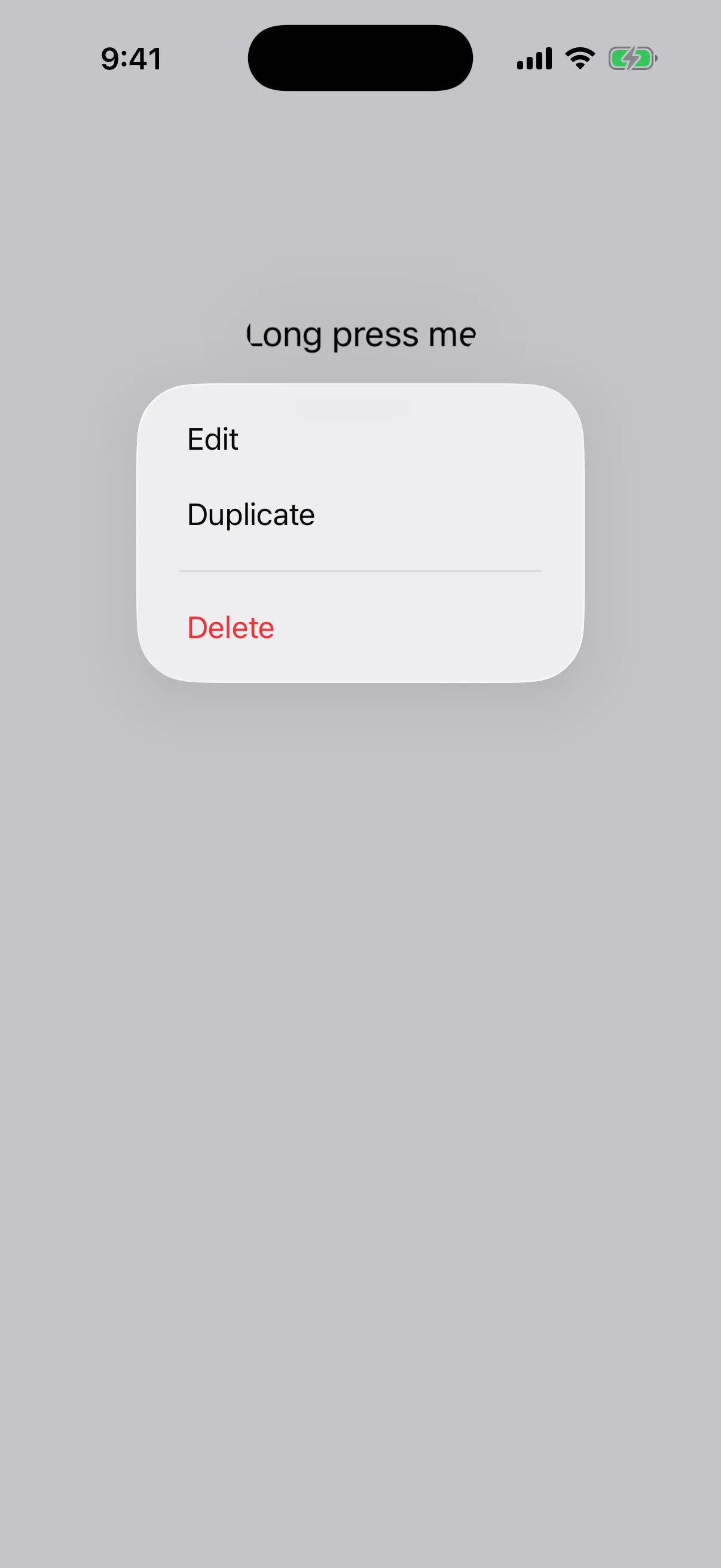 A context menu with a rule separating Edit and Duplicate from a red Delete